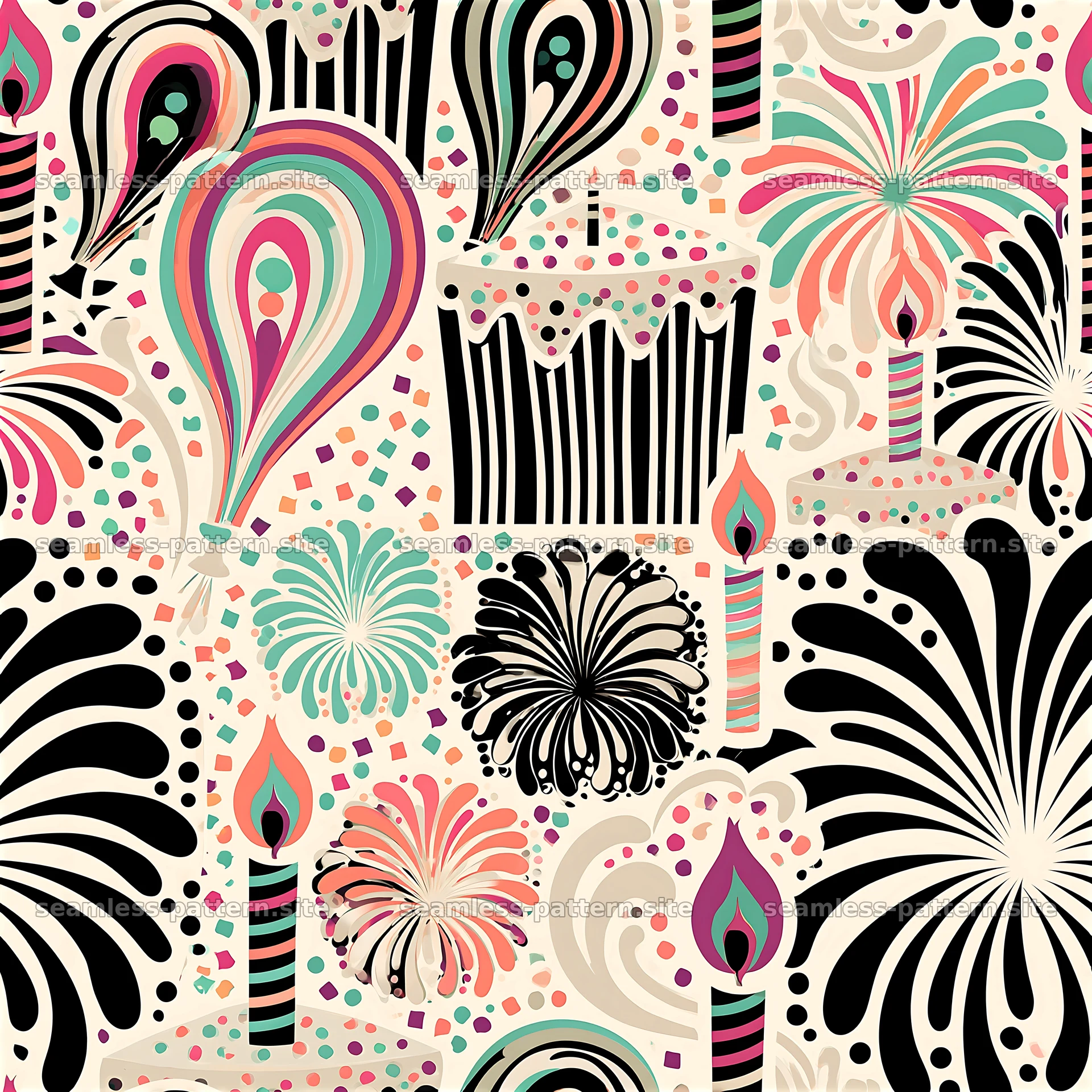 Colorful celebration seamless pattern with balloons and candles seamless pattern preview