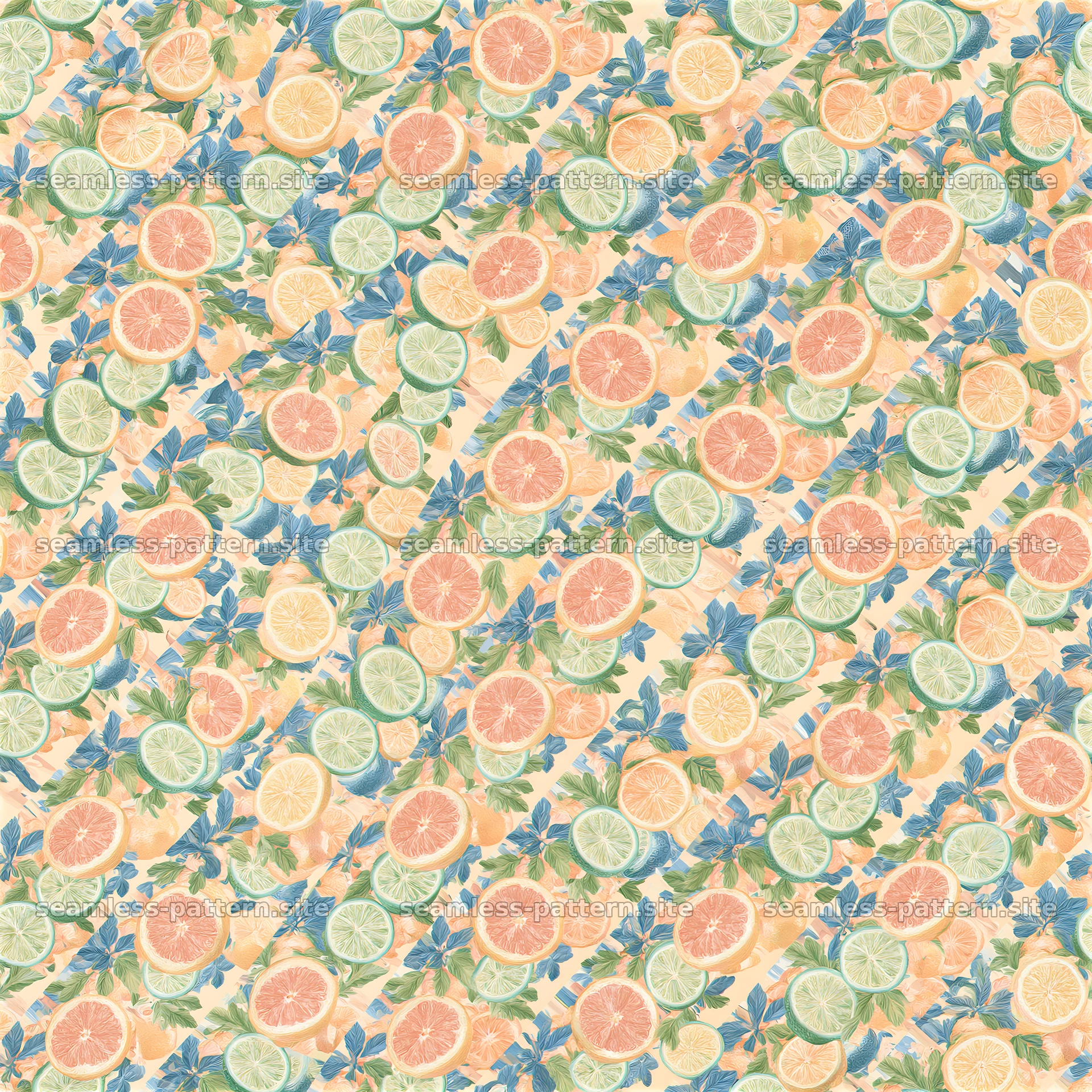 Colorful Citrus Fruit and Leaf Seamless Pattern seamless pattern preview