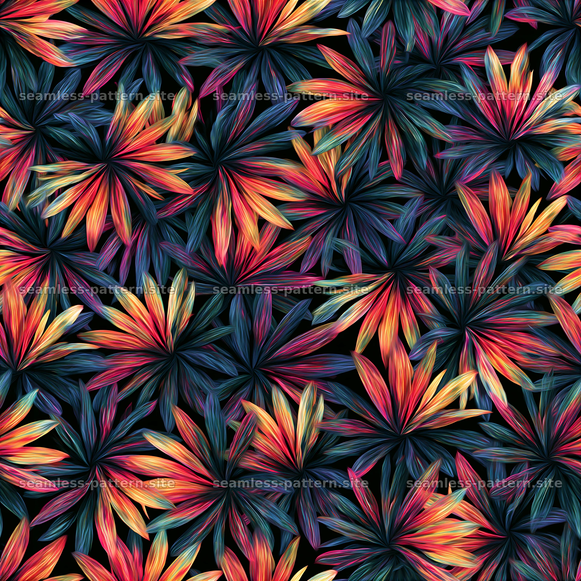 Vibrant rainbow petals tileable pattern creates a colorful floral seamless pattern preview