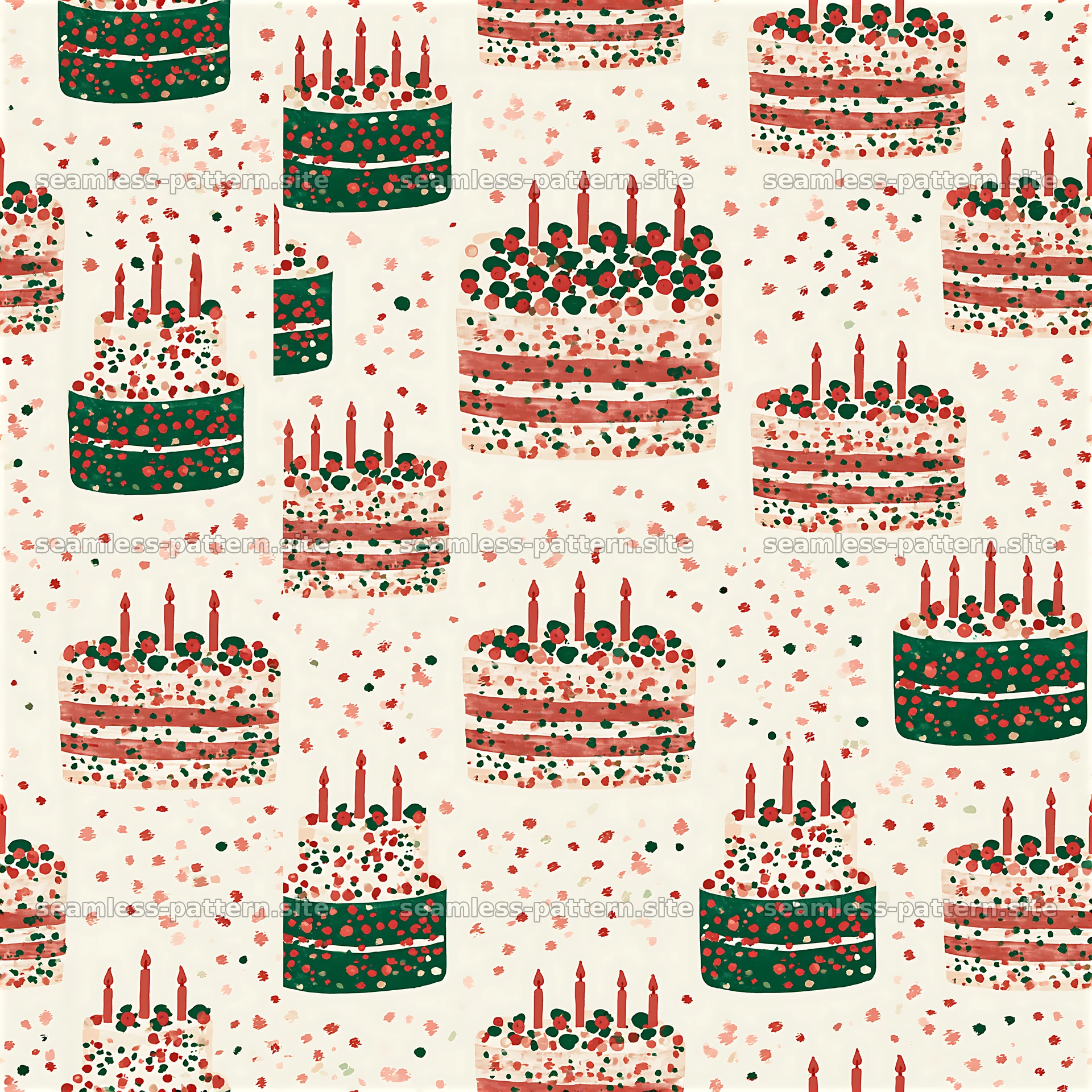 Birthday Cake Repeat Pattern with Candles and Sprinkles seamless pattern preview