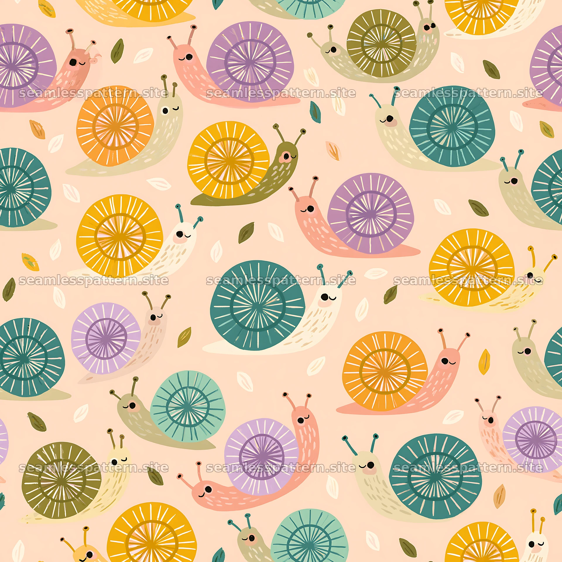 Seamless snail pattern for nursery fabric with colorful motifs seamless pattern preview