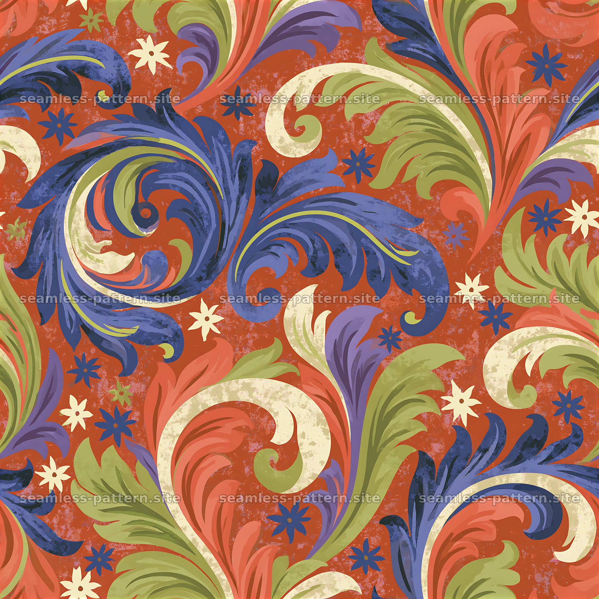 Colorful damask seamless pattern with swirling floral motifs seamless pattern preview