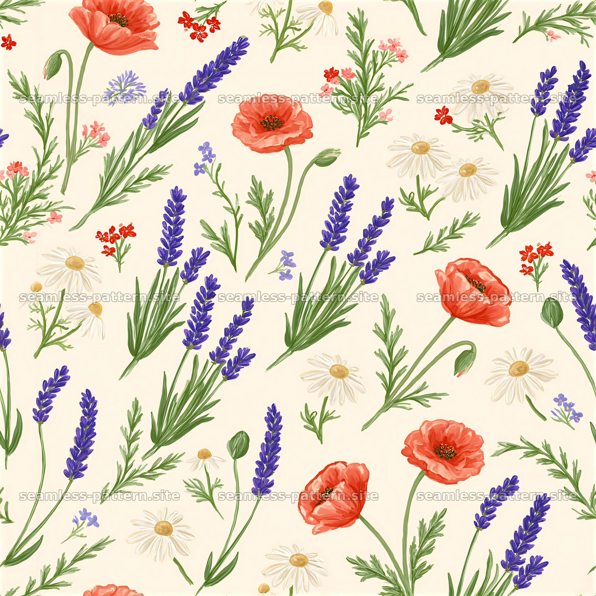Colorful hand painted seamless pattern of flowers and greenery seamless pattern preview