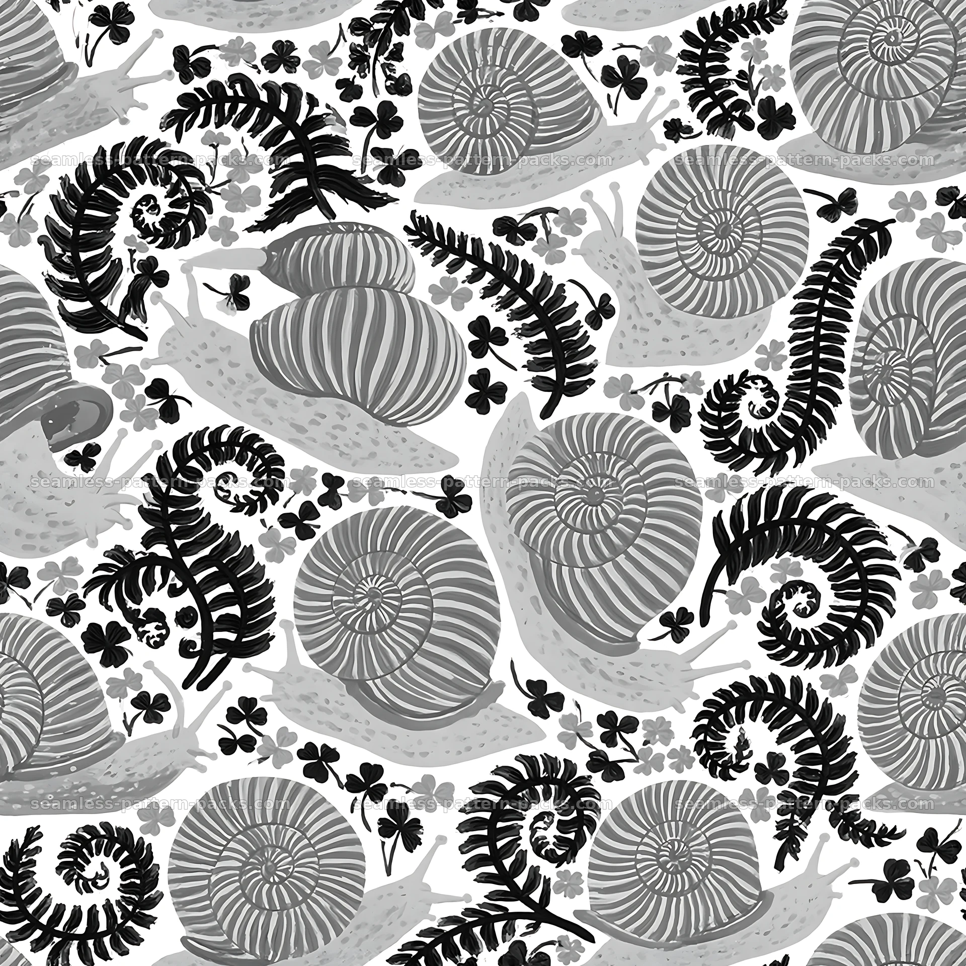 Red garden snail repeat pattern in black and white seamless pattern preview