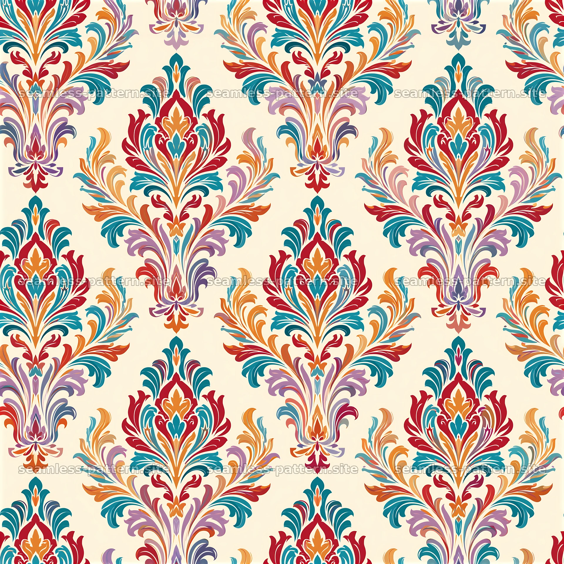 Colorful damask seamless pattern with intricate floral motifs seamless pattern preview