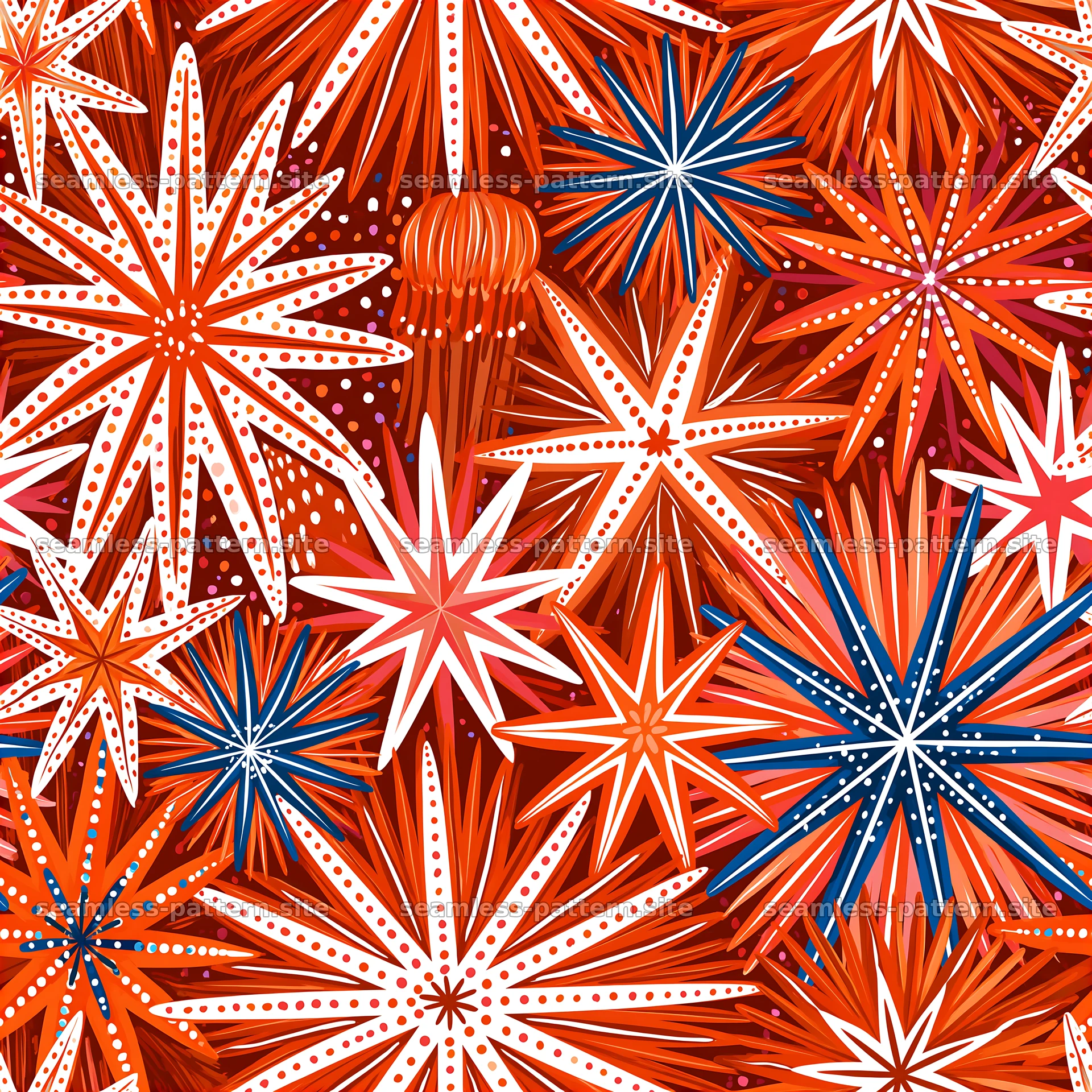 Colorful star pattern with bright motifs and bold colors seamless pattern preview