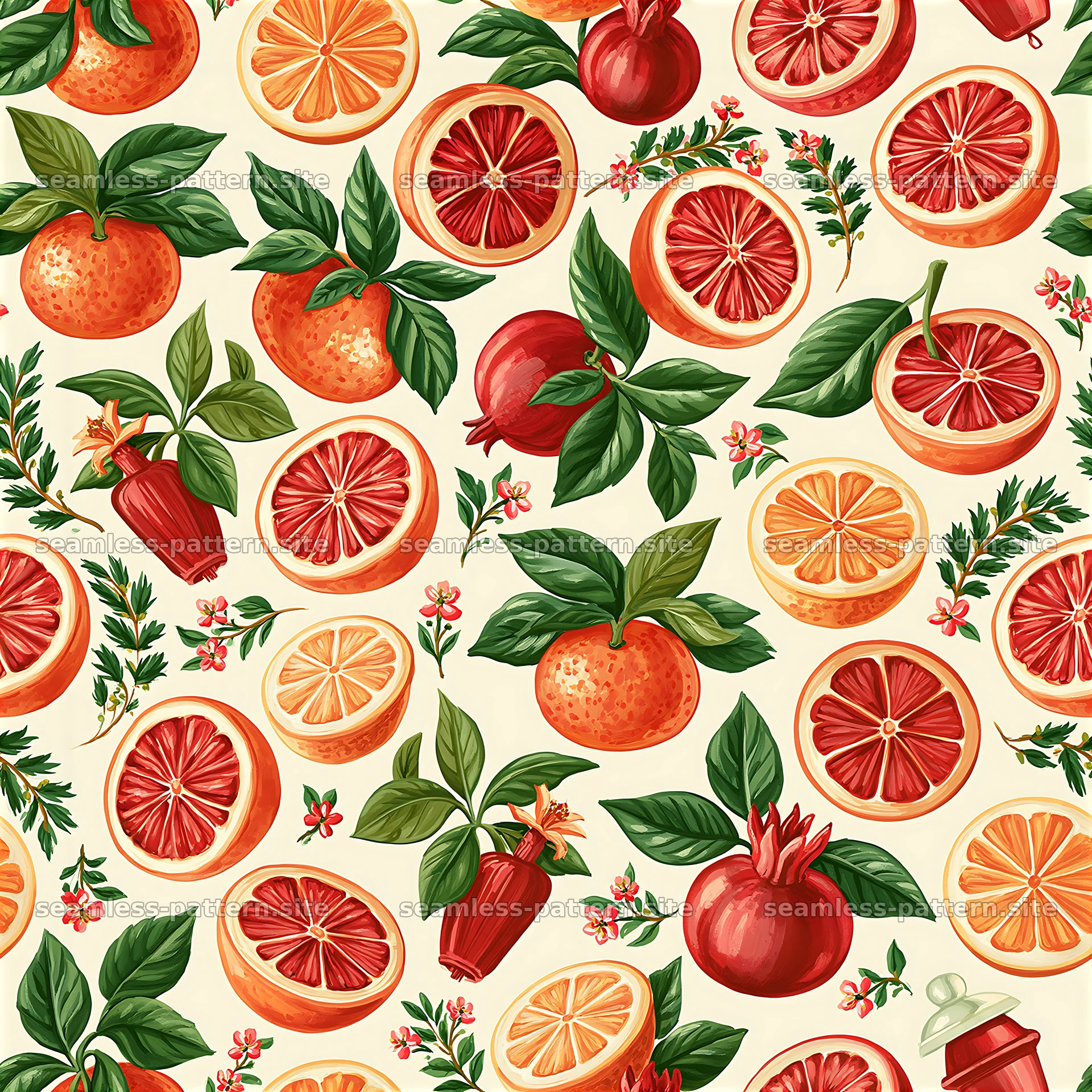 Colorful fruit seamless pattern with oranges and pomegranates seamless pattern preview