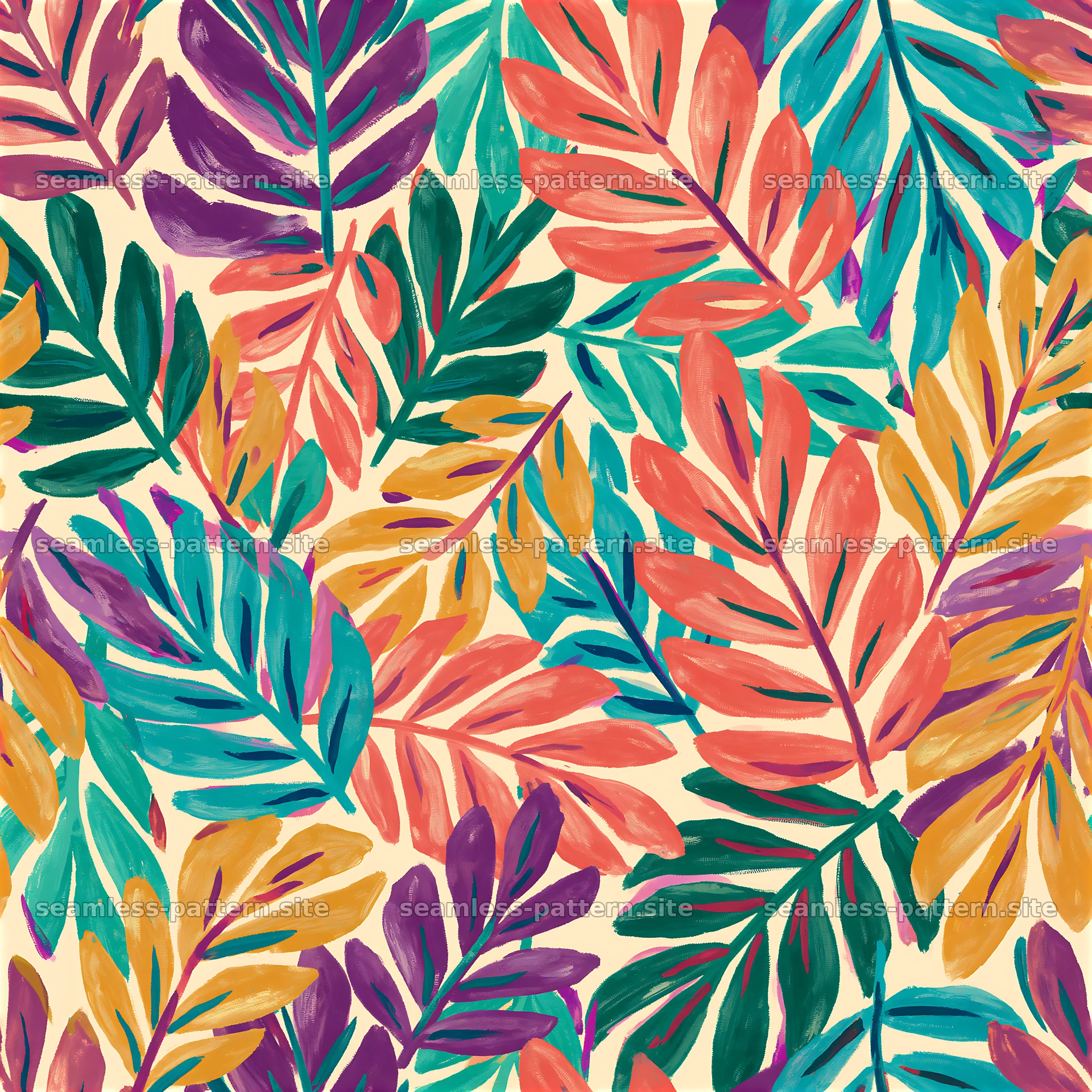 Colorful Hand-Painted Leaf Botanical Pattern seamless pattern preview