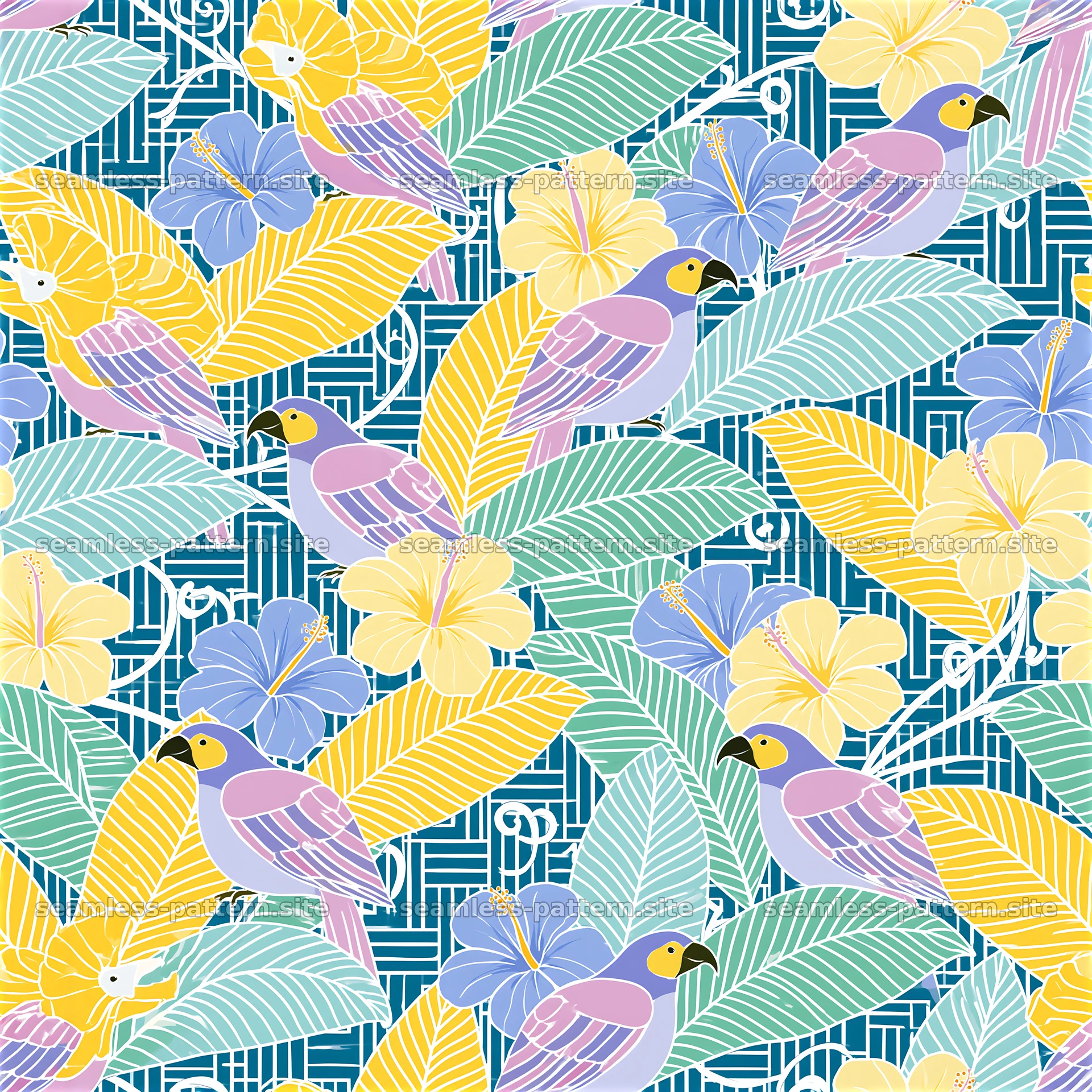 Colorful hand painted seamless pattern with birds and flowers seamless pattern preview