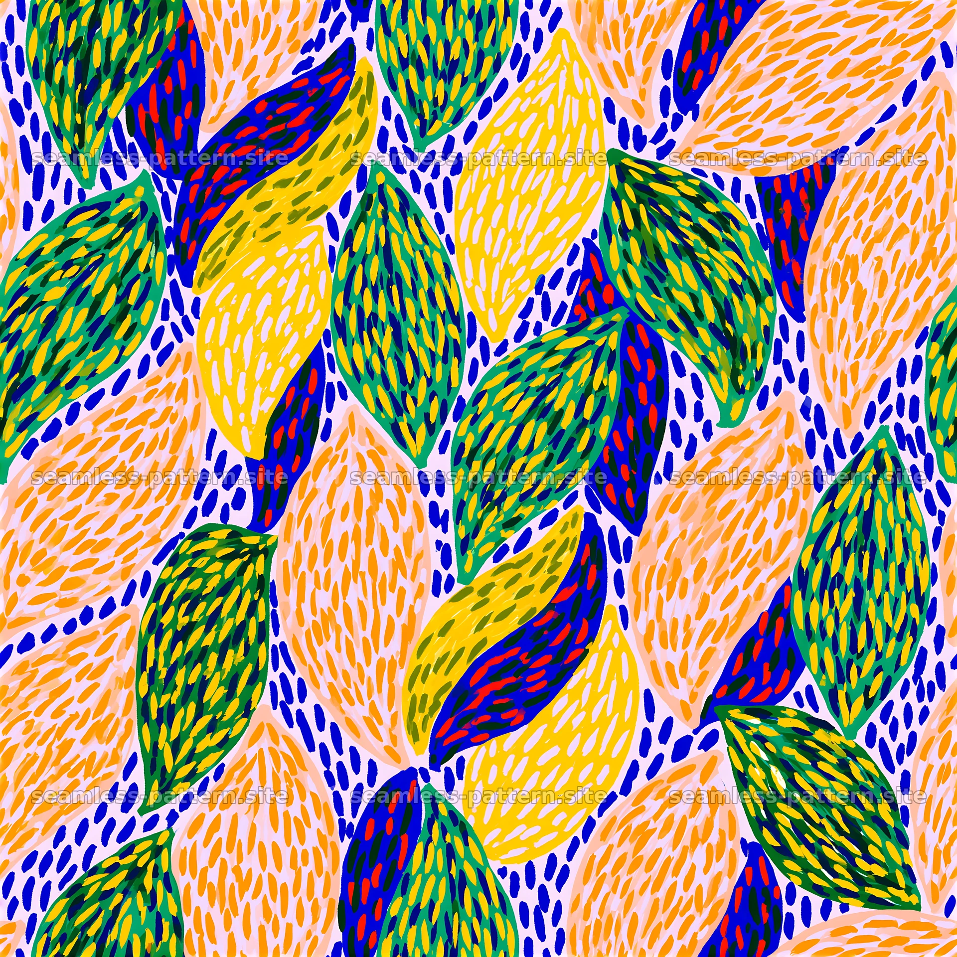 Colorful leaf seamless pattern with varied shapes and textures seamless pattern preview