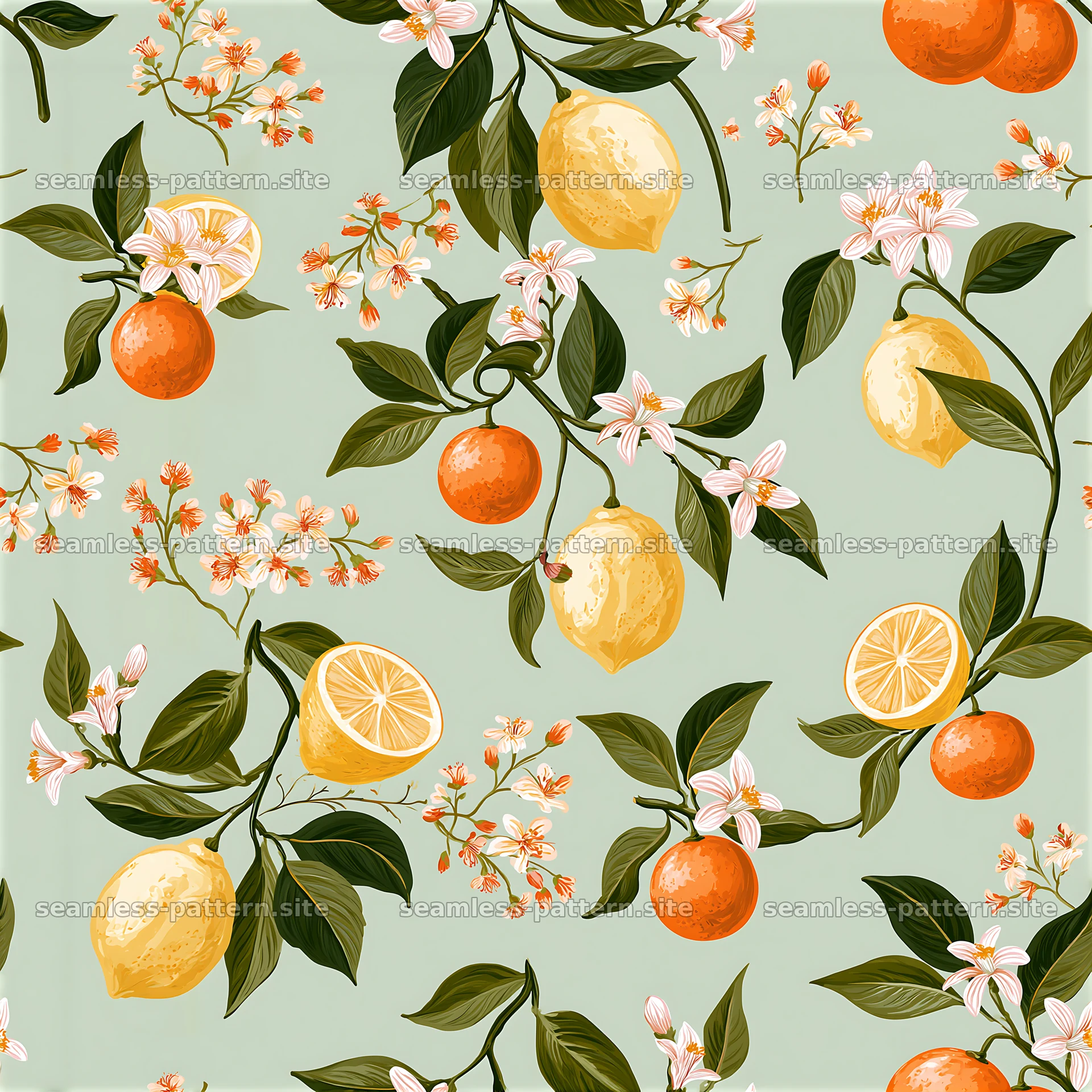 Colorful citrus and blossoms botanical seamless pattern seamless pattern preview