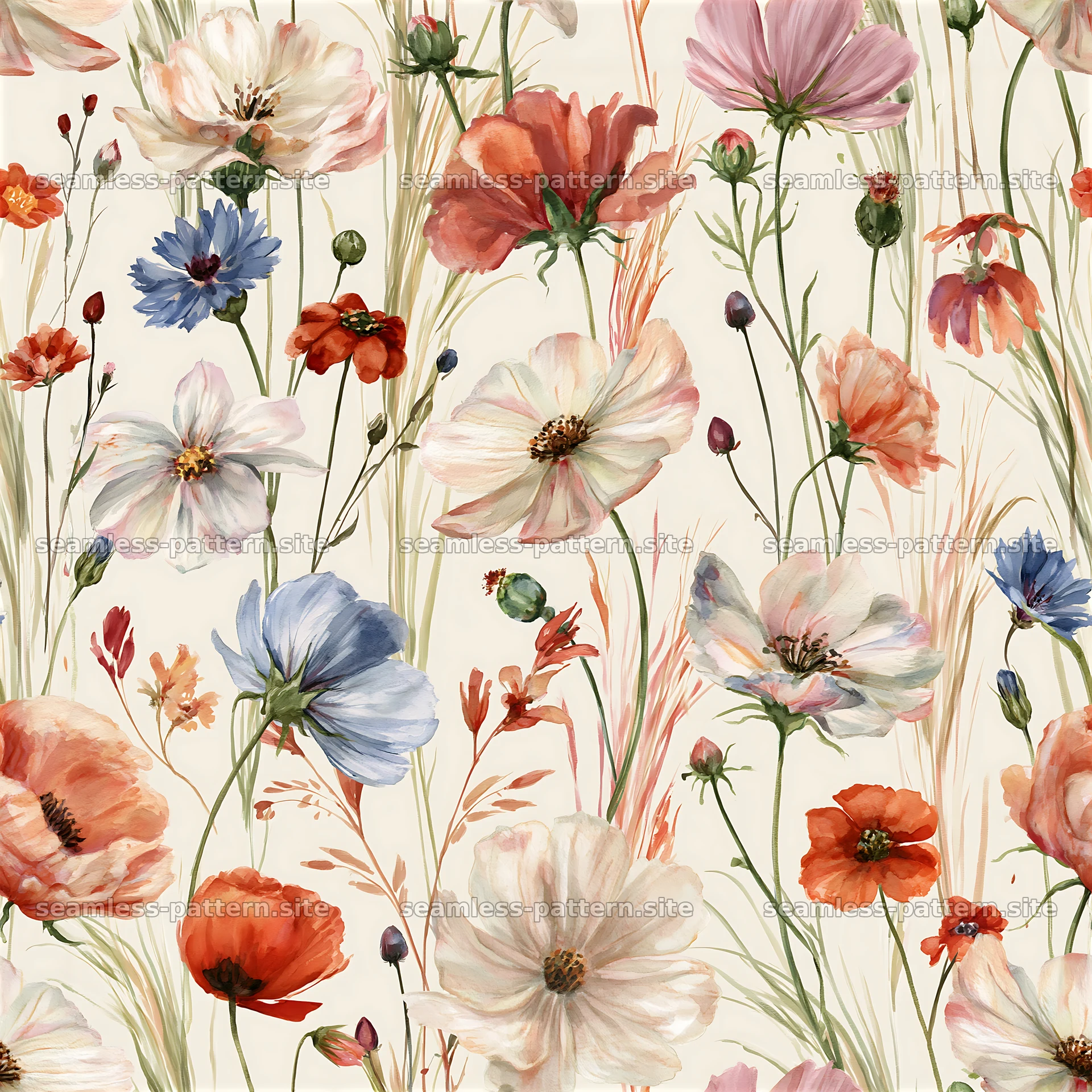Colorful Wildflower Watercolor Seamless Pattern seamless pattern preview
