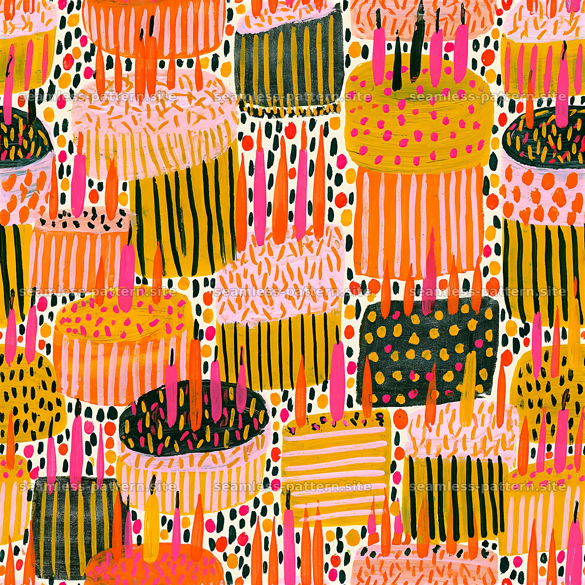 Colorful Hand-Painted Birthday Cake Seamless Pattern seamless pattern preview
