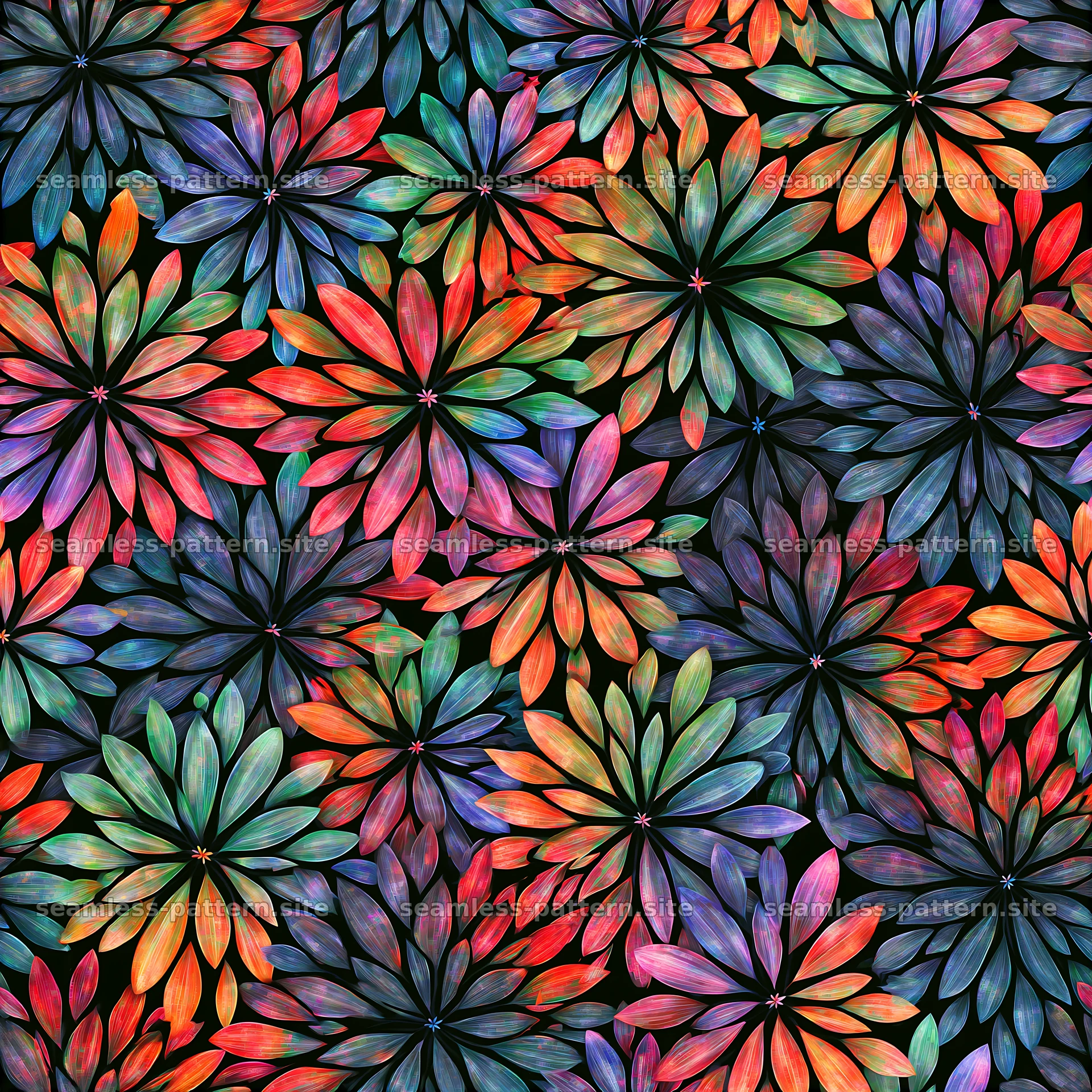 Vibrant rainbow petals create a seamless pattern with different colors seamless pattern preview