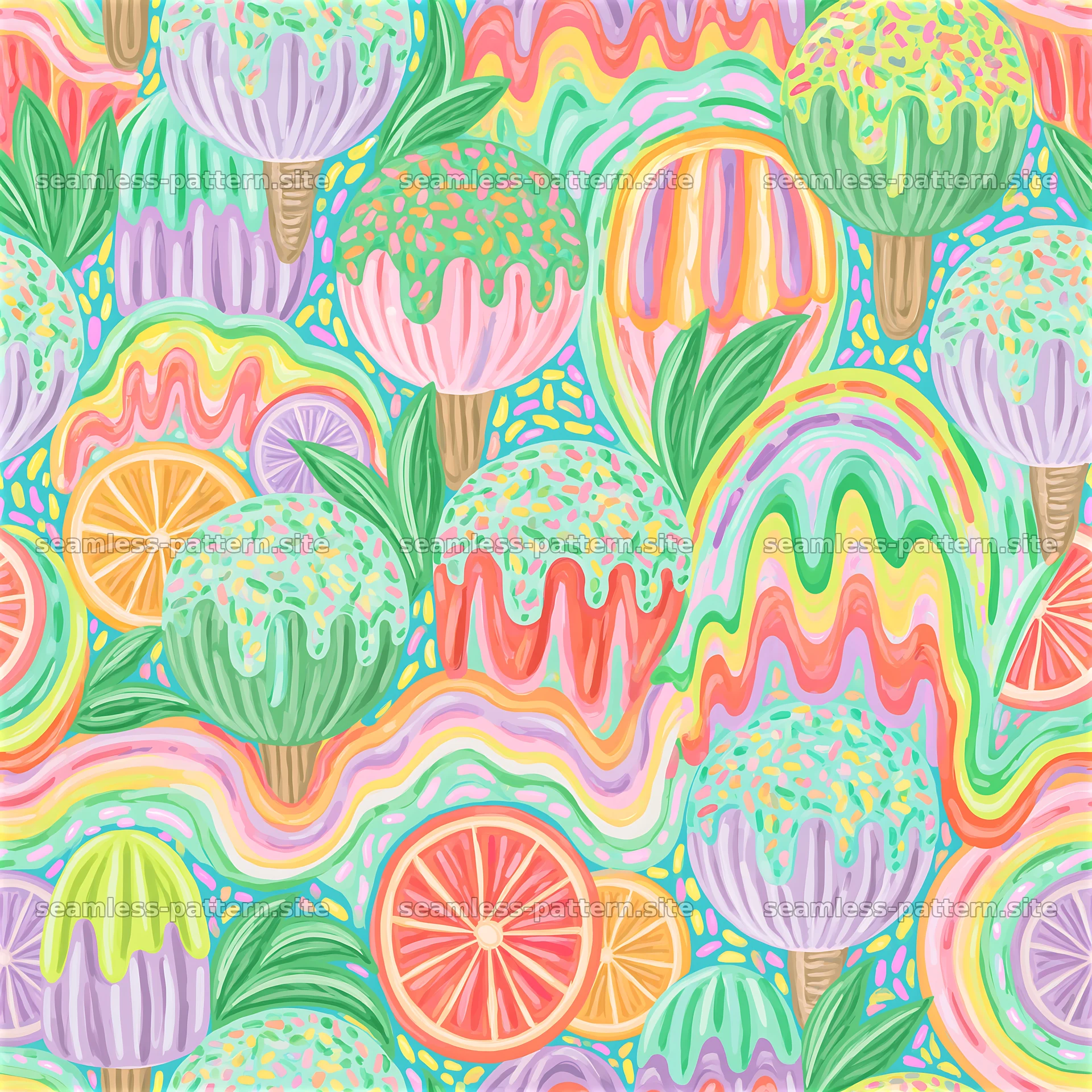 Colorful ice cream and fruit seamless pattern design for decoration seamless pattern preview