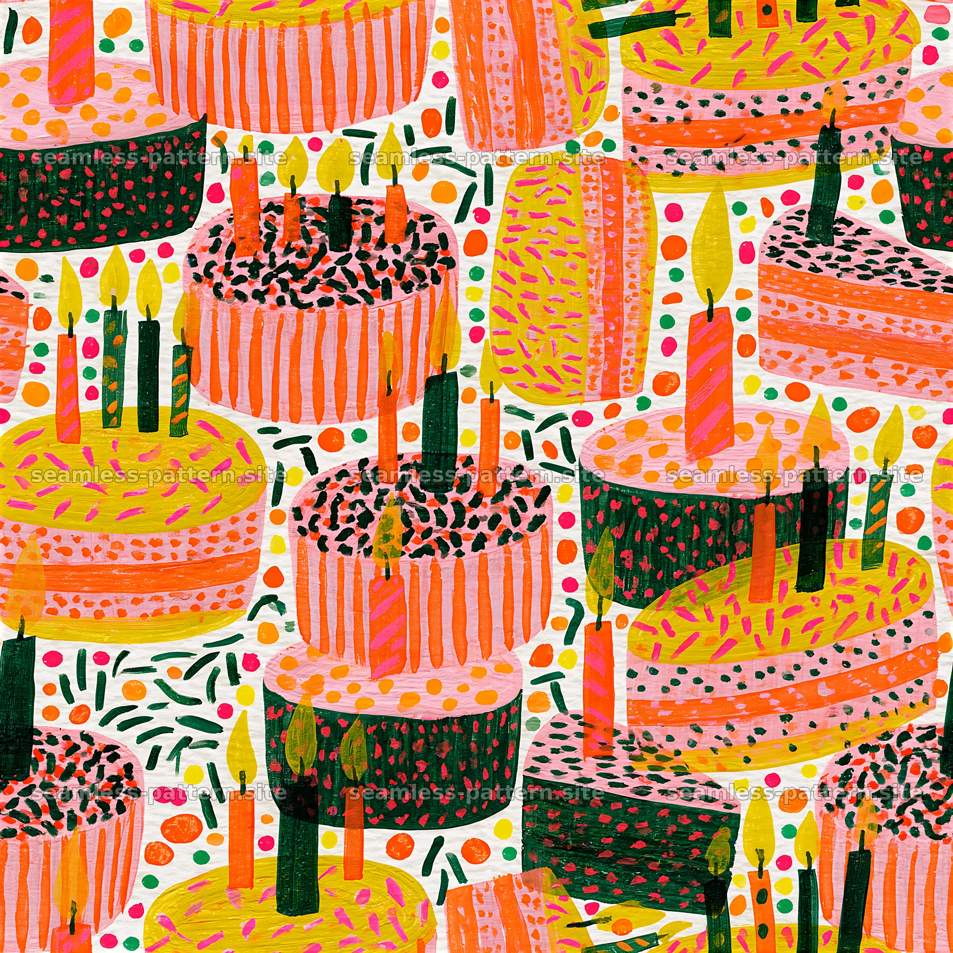 Colorful birthday cake seamless pattern with candles and sprinkles seamless pattern preview