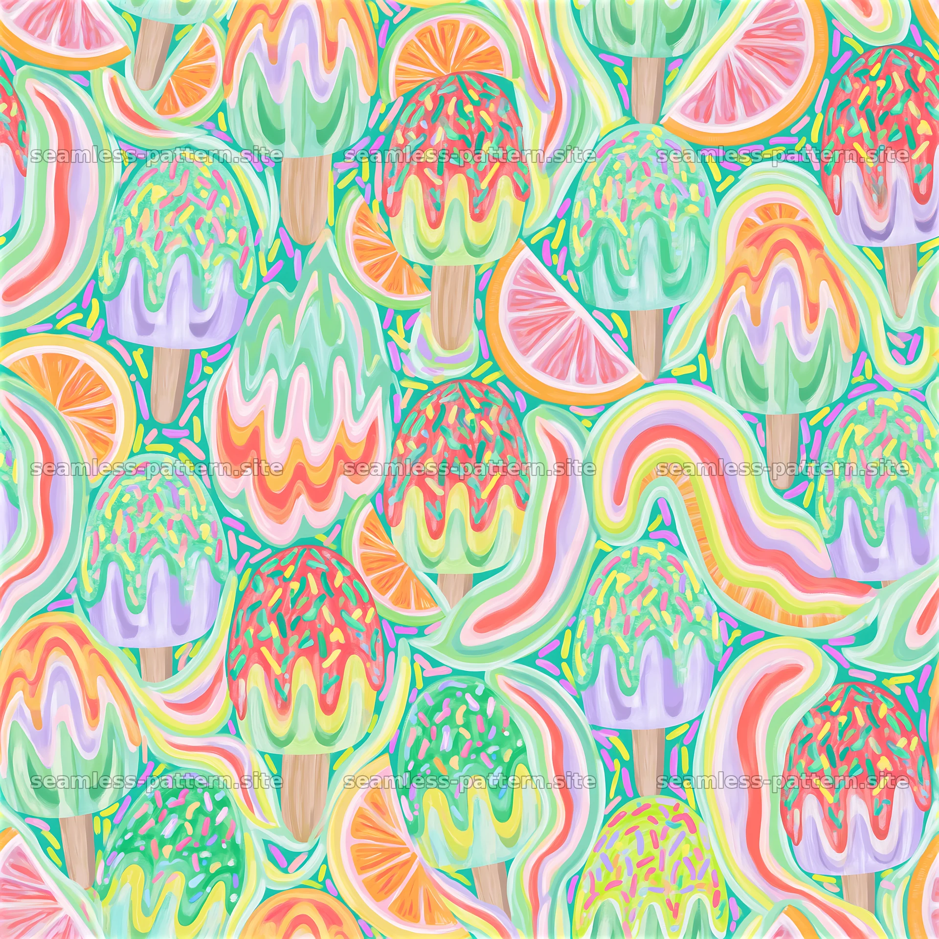 Colorful ice cream seamless pattern with fruit seamless pattern preview