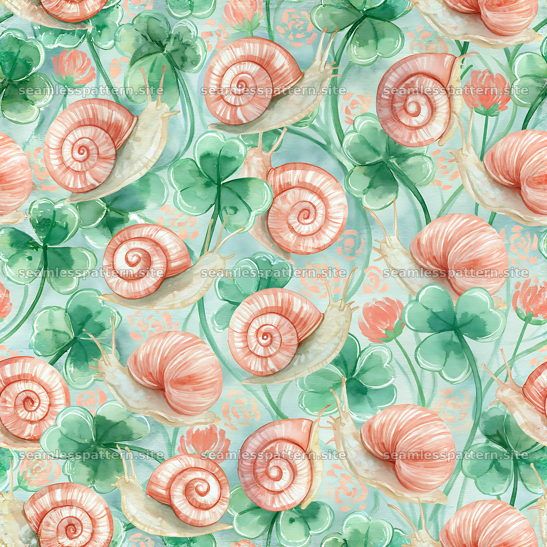 Seamless pattern of snails and clover leaves for fabric or wallpaper seamless pattern preview