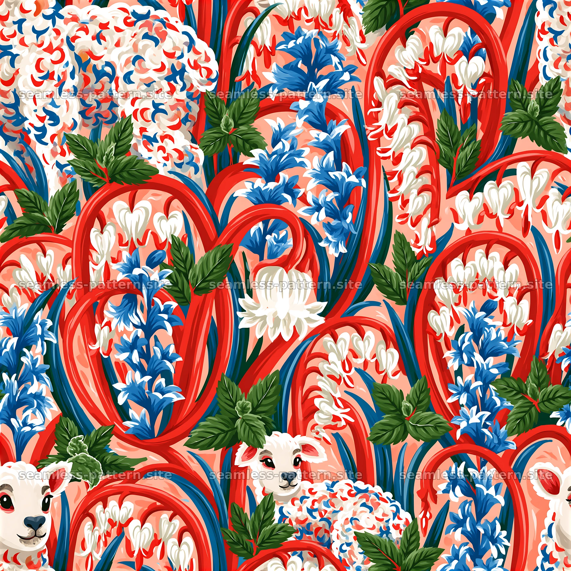 Lambs and botanical floral seamless pattern seamless pattern preview