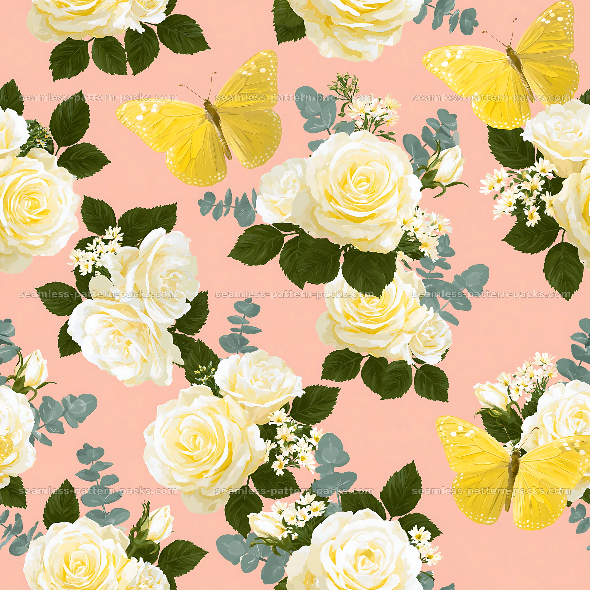 Butterfly and rose seamless pattern in pastel tones seamless pattern preview