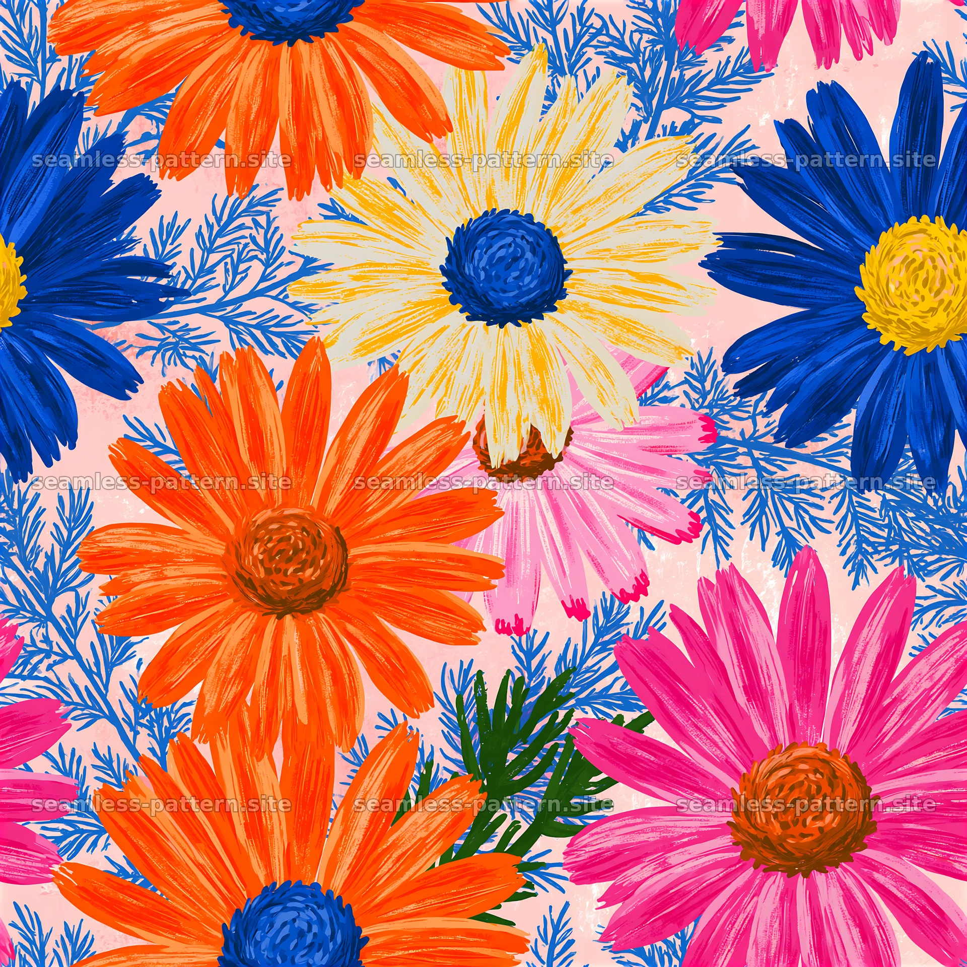 Colorful daisy seamless pattern with vibrant flowers on soft seamless pattern preview