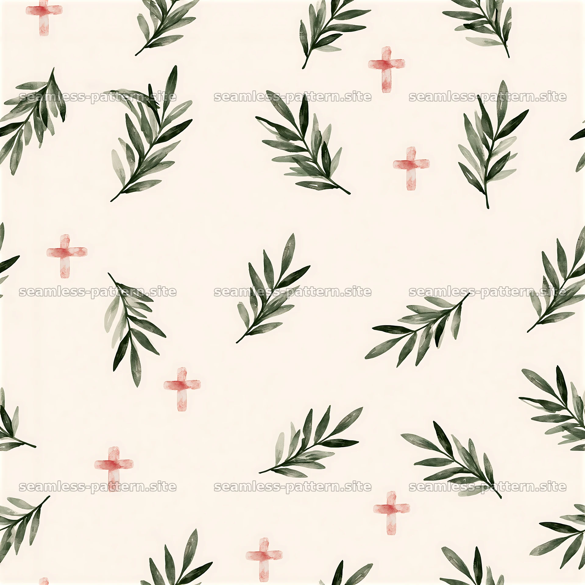 Watercolor olive branches and cross seamless pattern seamless pattern preview