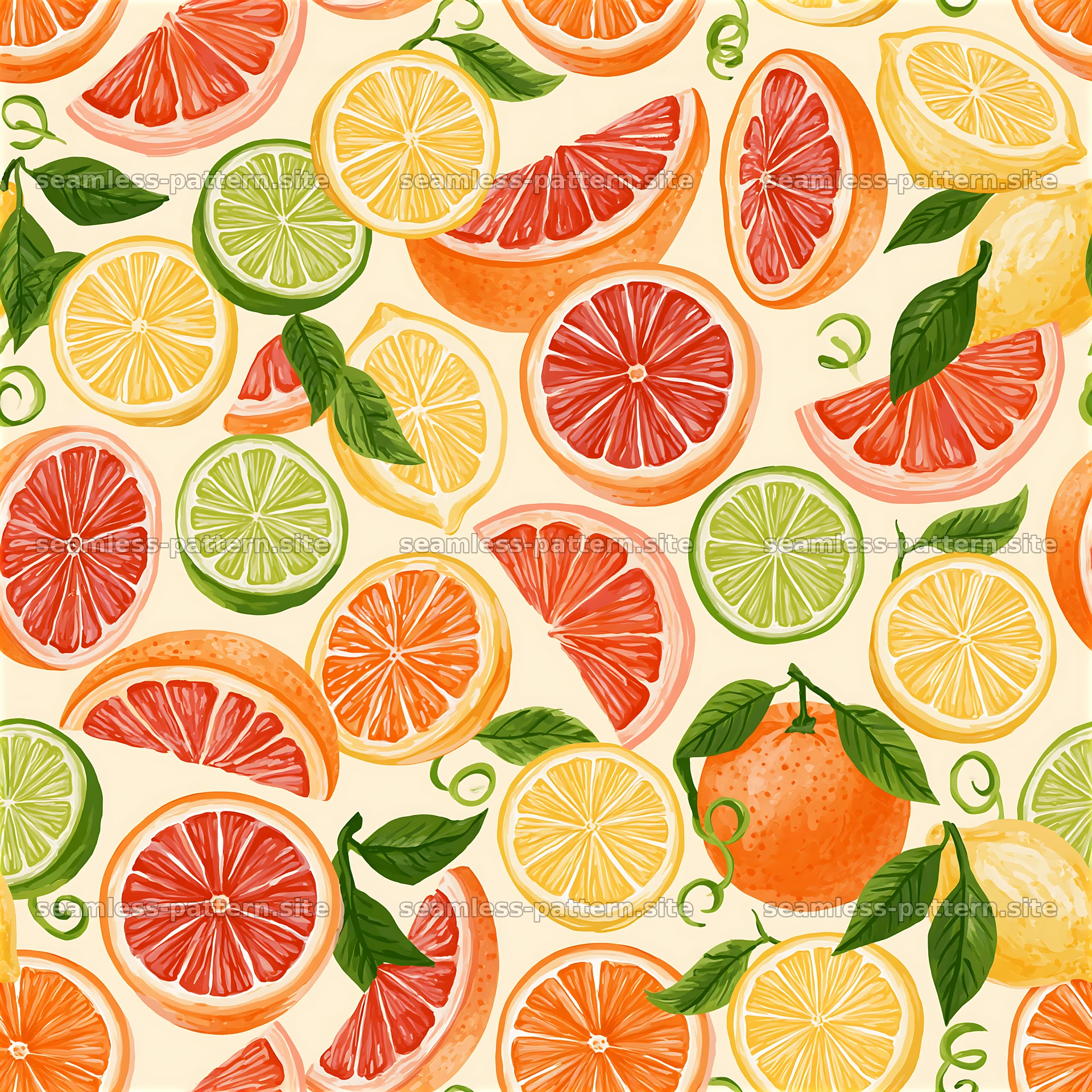 Colorful citrus seamless pattern with oranges, lemons, and limes seamless pattern preview