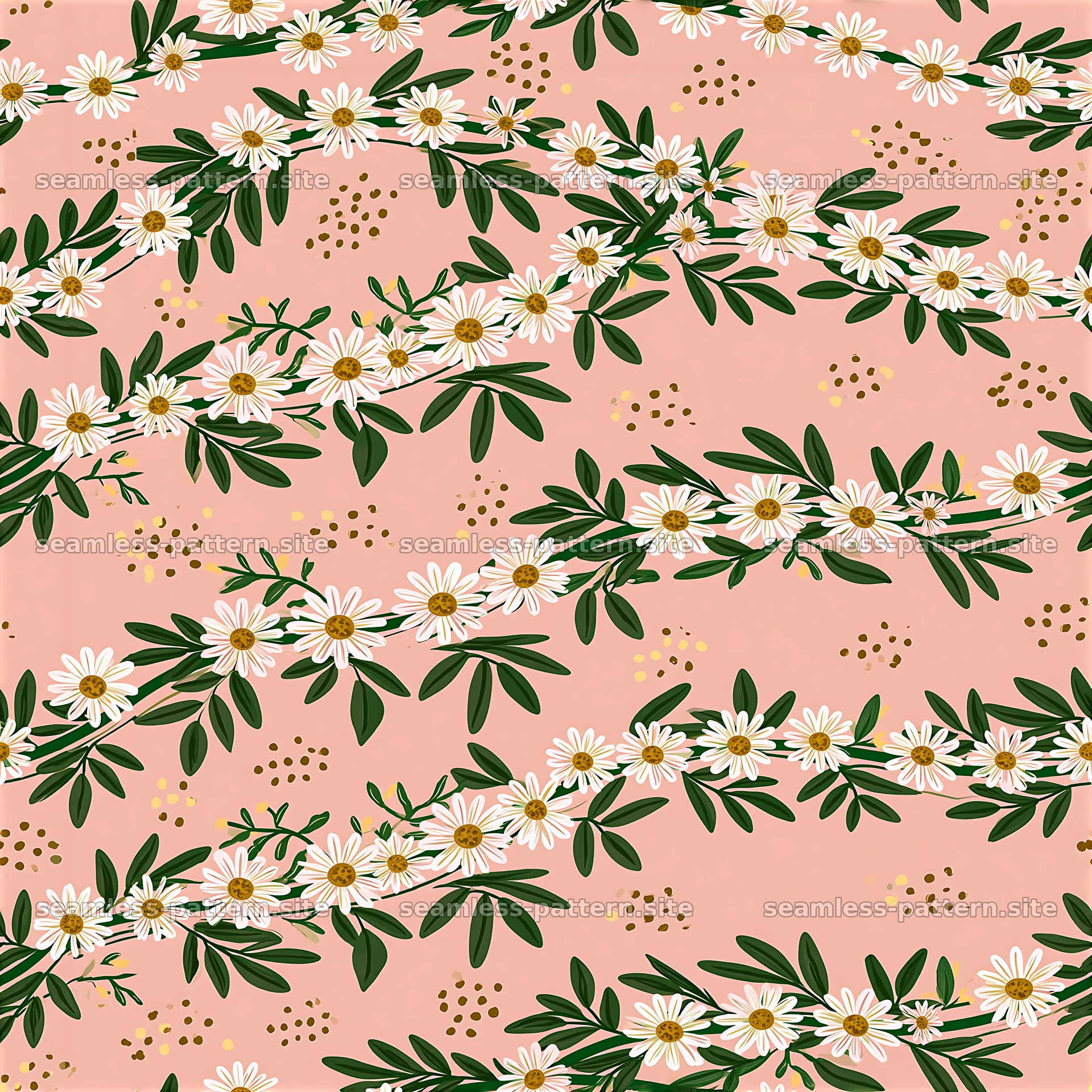 Funky Daisy Seamless Pattern with Green Vines on Pink seamless pattern preview