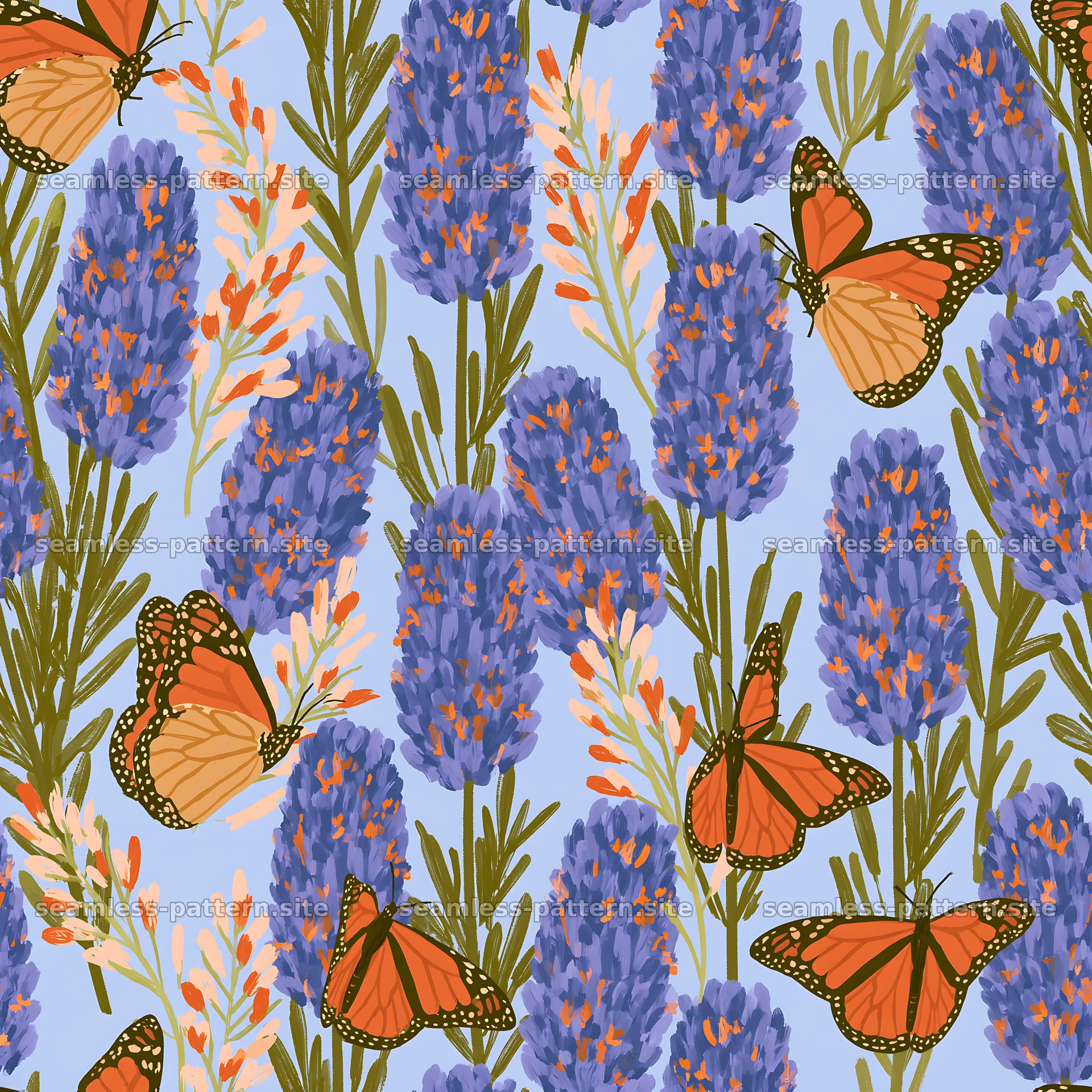 Butterfly and lavender seamless pattern seamless pattern preview