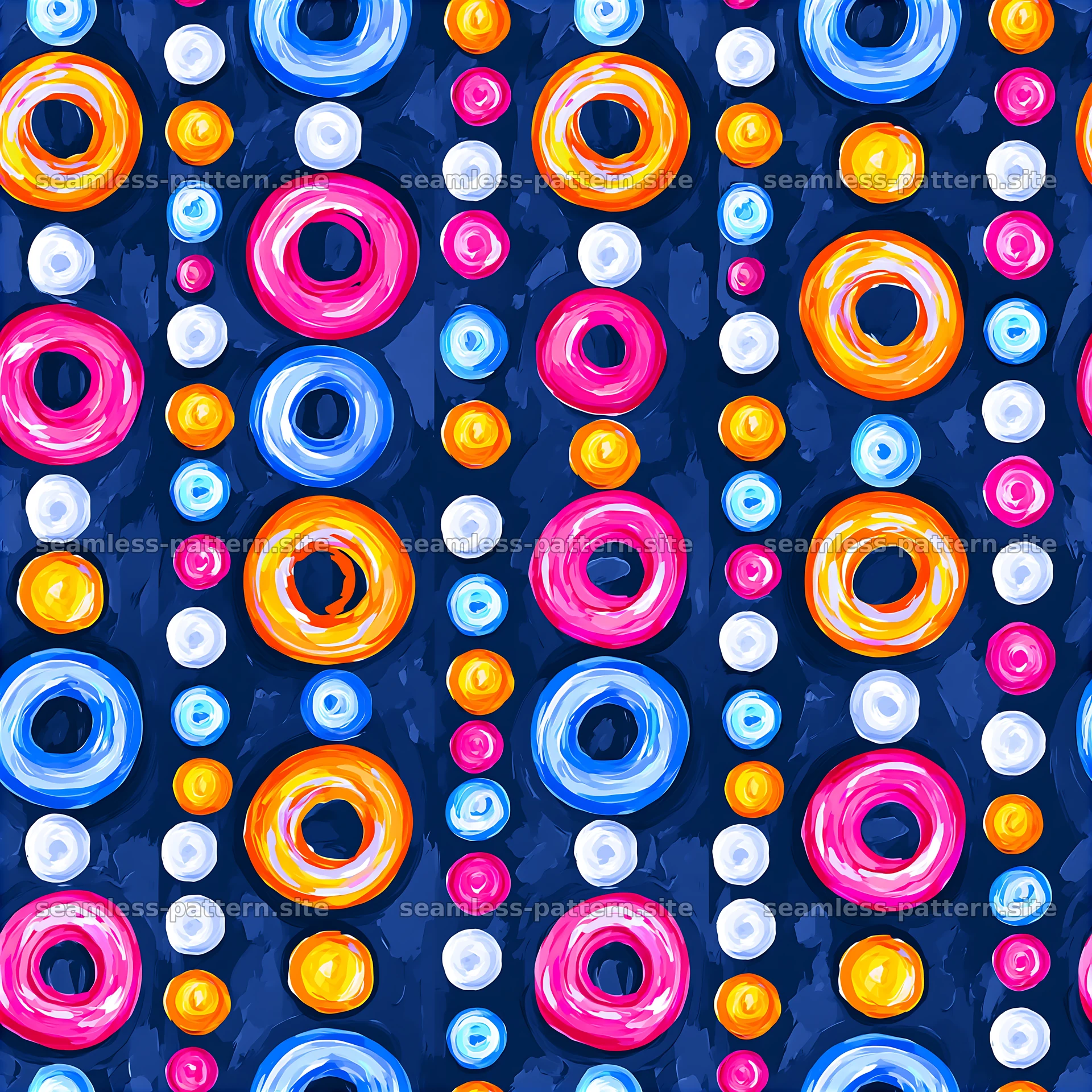 Colorful Hand Painted Ring Pattern on Dark Blue seamless pattern preview