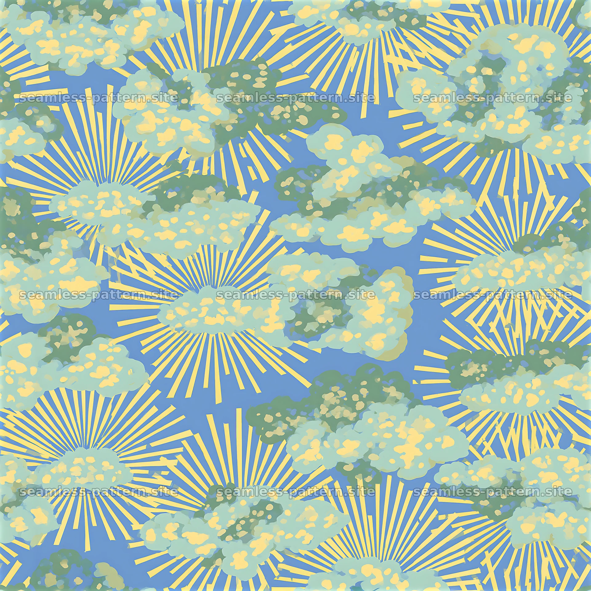 Celestial Cloud and Radiant Sunburst Seamless Pattern seamless pattern preview