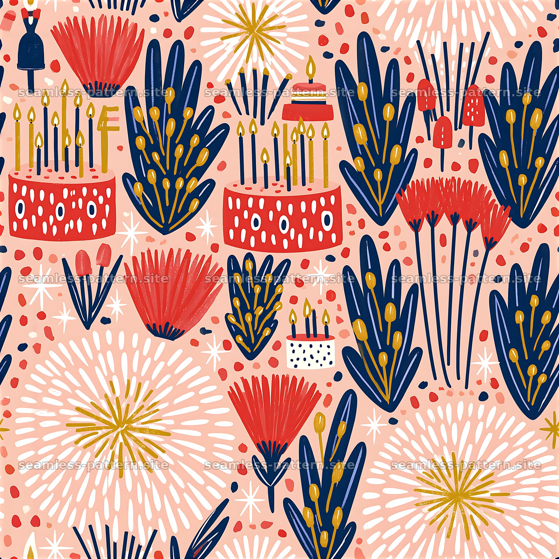 Birthday Cake and Candle Celebration Seamless Pattern seamless pattern preview
