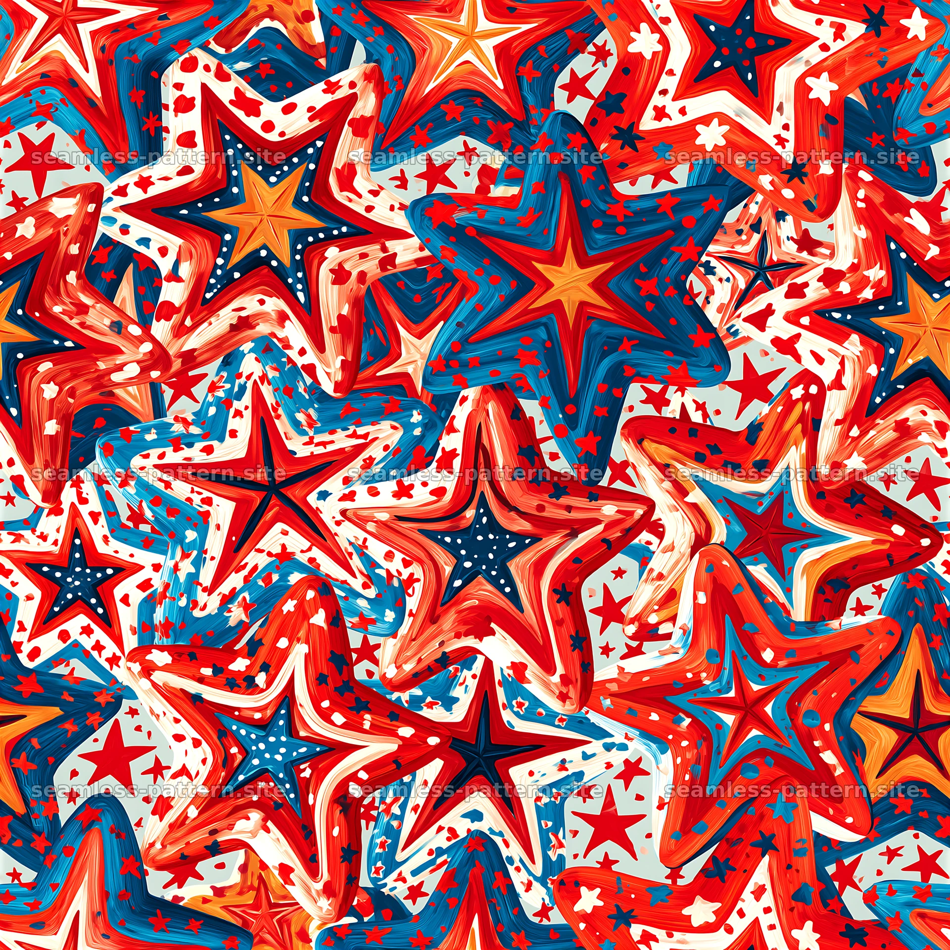 Colorful star seamless pattern with red and blue motifs seamless pattern preview