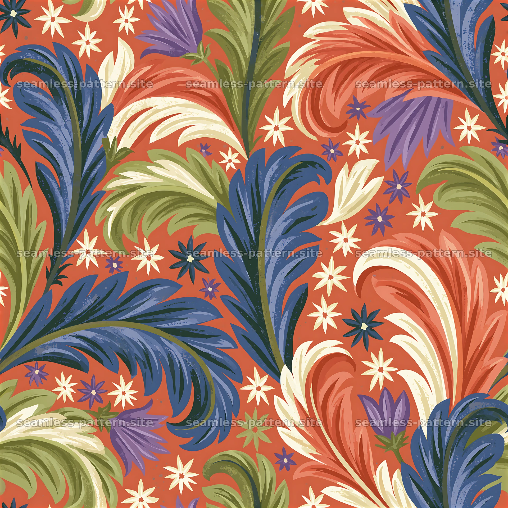 Colorful damask seamless pattern with floral motifs on orange seamless pattern preview