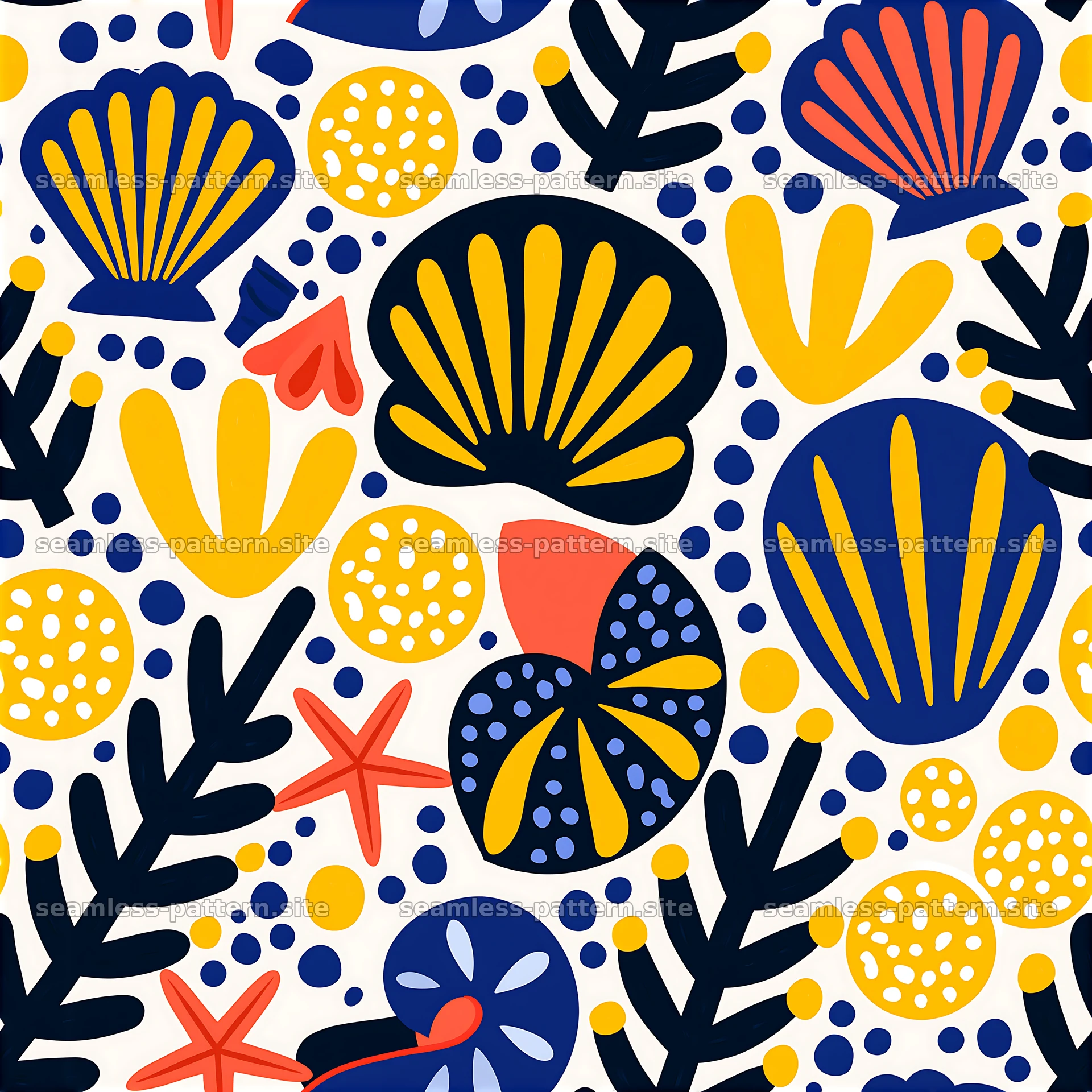 Colorful hand painted seamless pattern featuring shells and plants seamless pattern preview