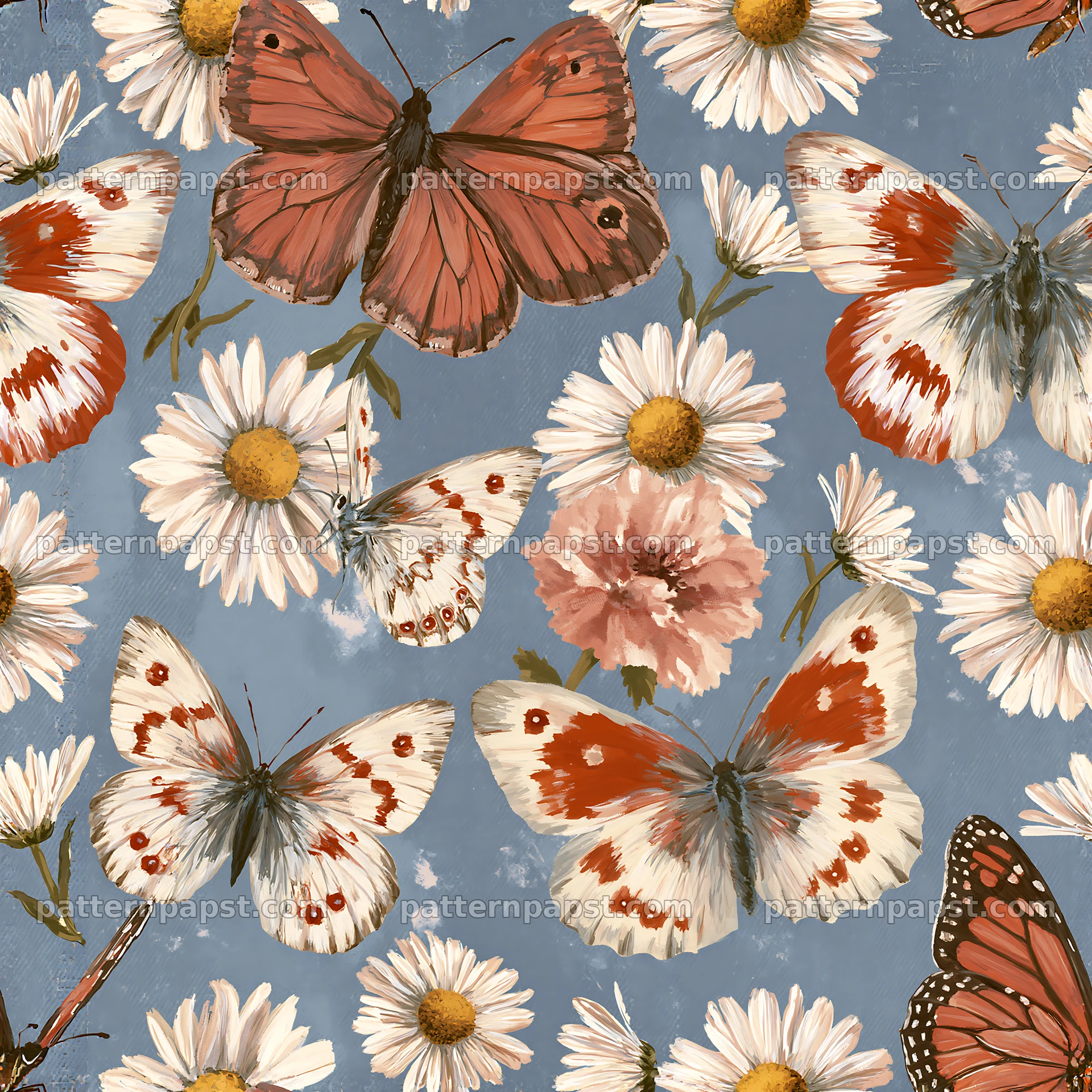 Butterfly and daisy seamless pattern design for fabric and wallpaper seamless pattern preview