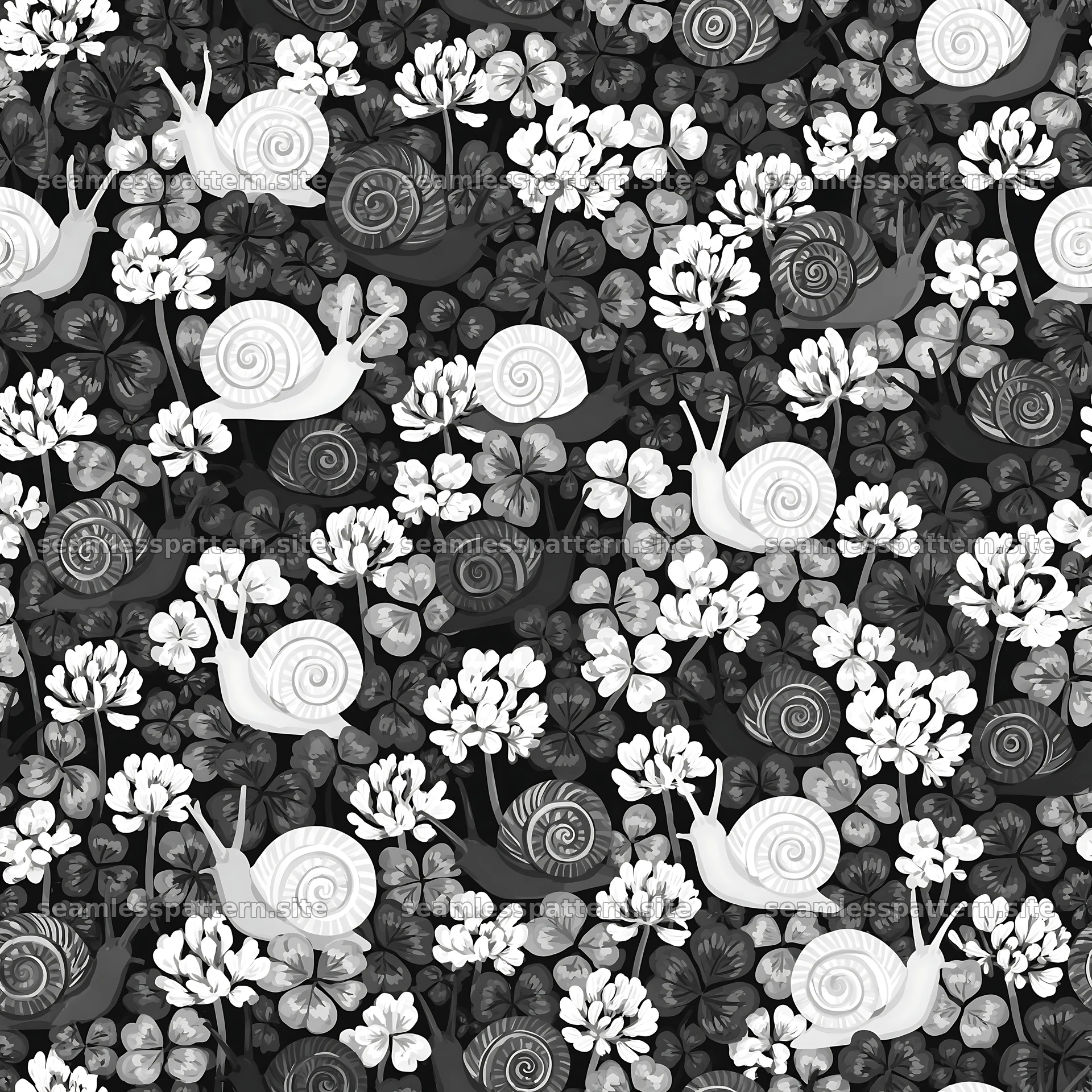 Seamless pattern of snails and clover leaves seamless pattern preview