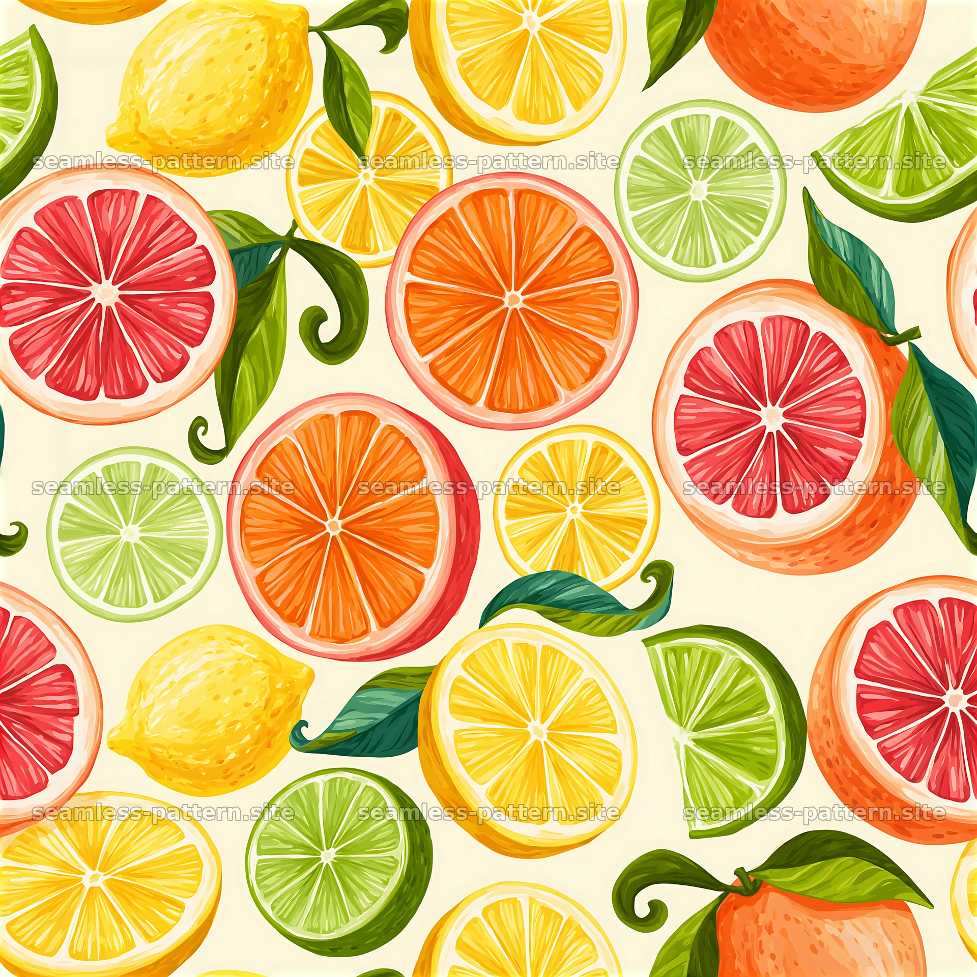 Colorful citrus seamless pattern with lemons, limes, and oranges seamless pattern preview
