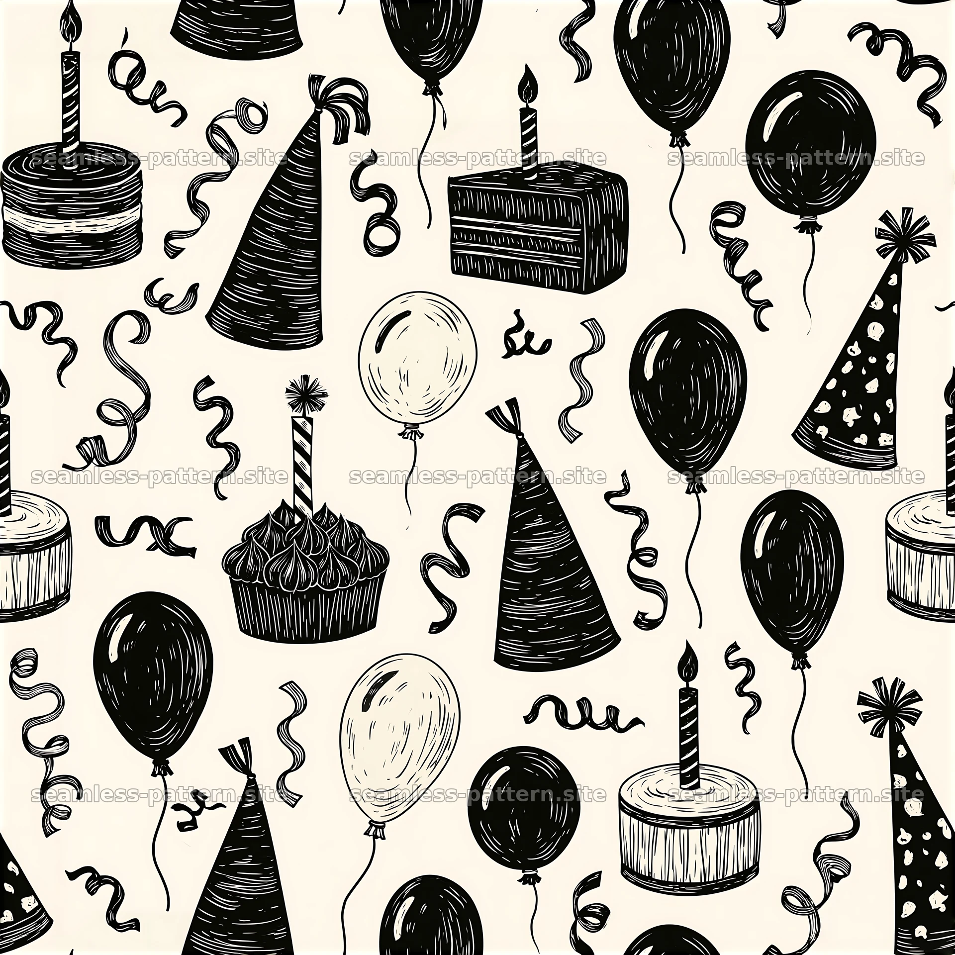 Birthday Black and White Party Seamless Pattern seamless pattern preview
