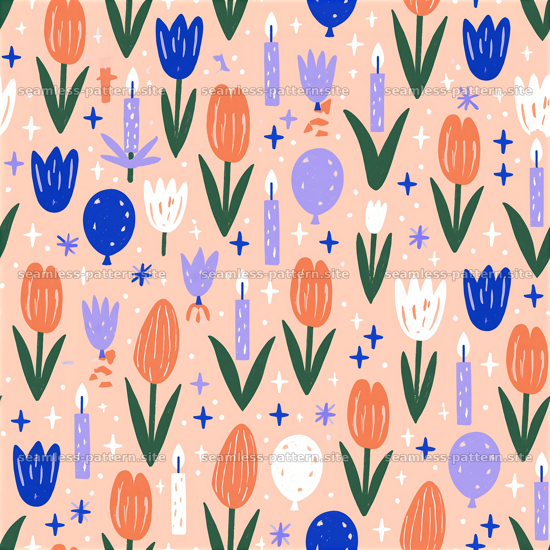 Birthday Flowers, Balloons and Candles Seamless Pattern seamless pattern preview