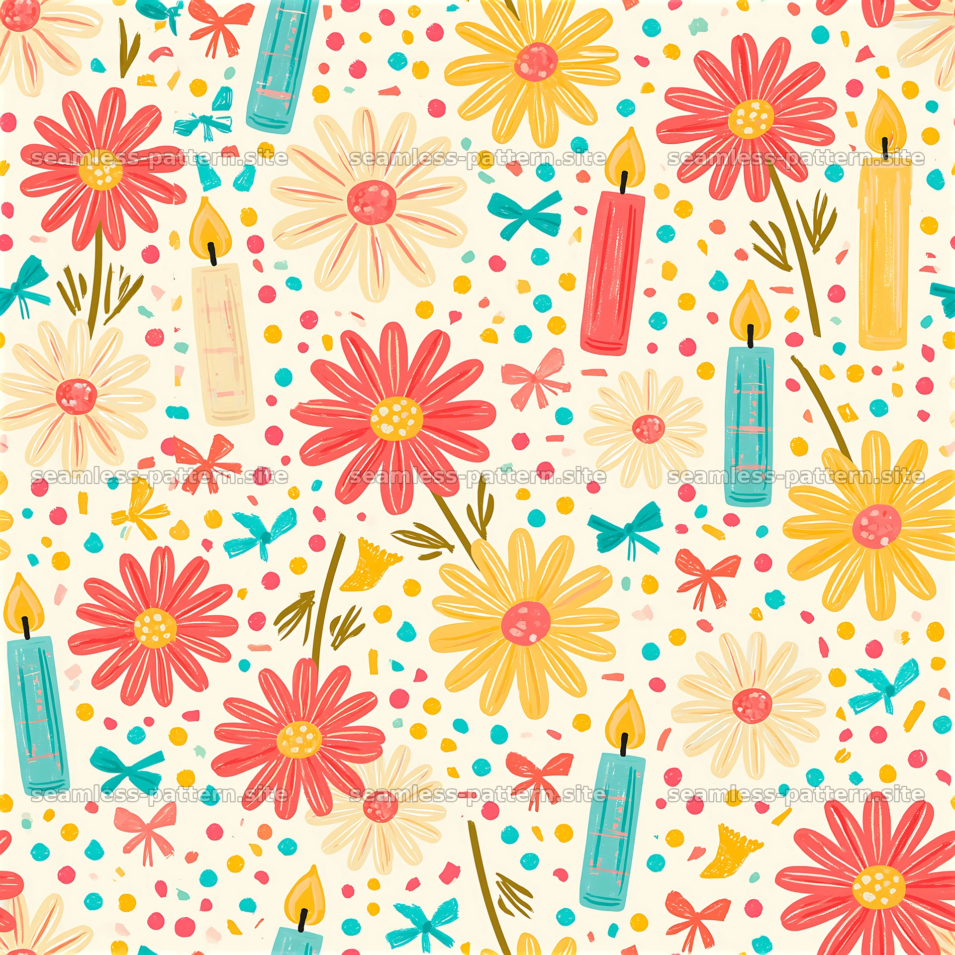 Birthday floral birthday seamless pattern with flowers and candles seamless pattern preview