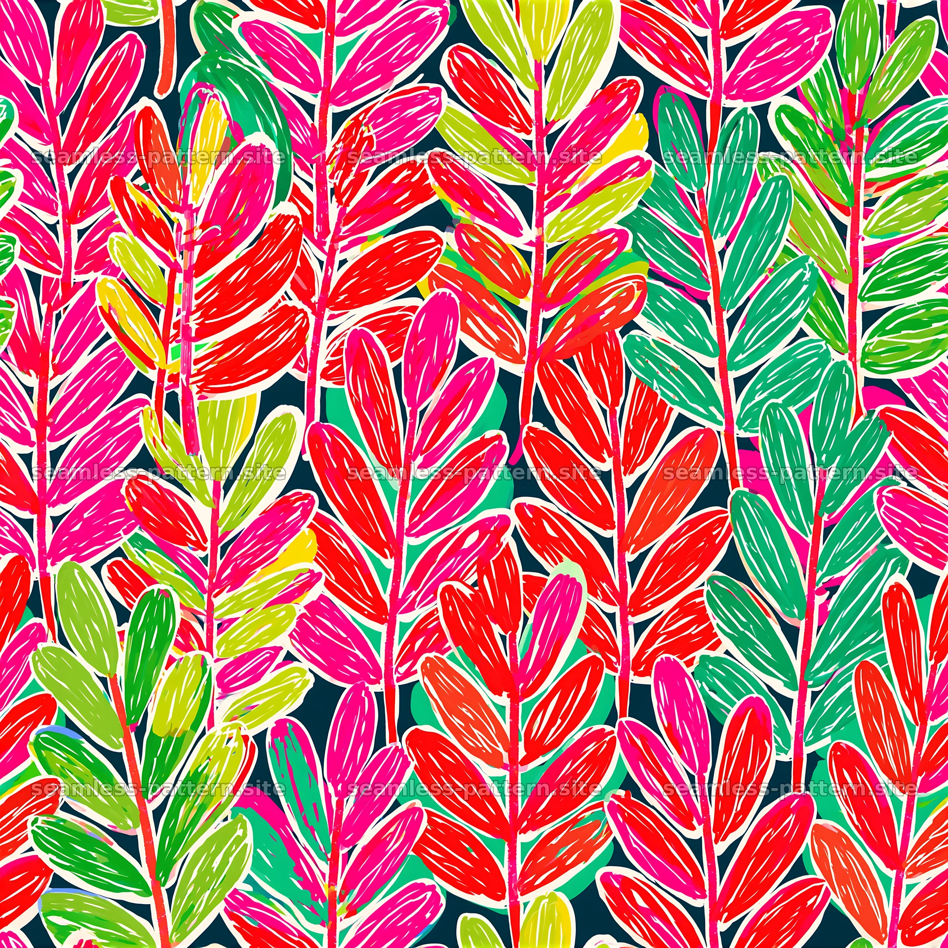 Colorful leaf pattern with bold hues and a rich layout seamless pattern preview