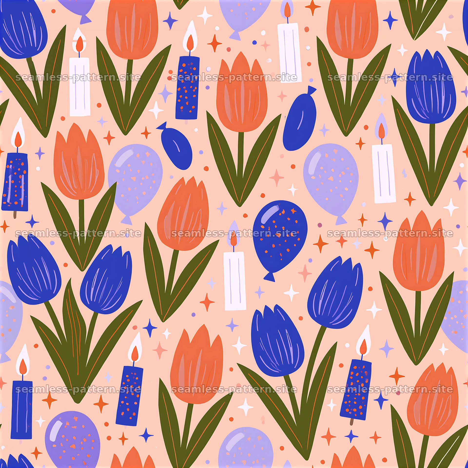 Colorful floral and candle seamless pattern for celebrations seamless pattern preview