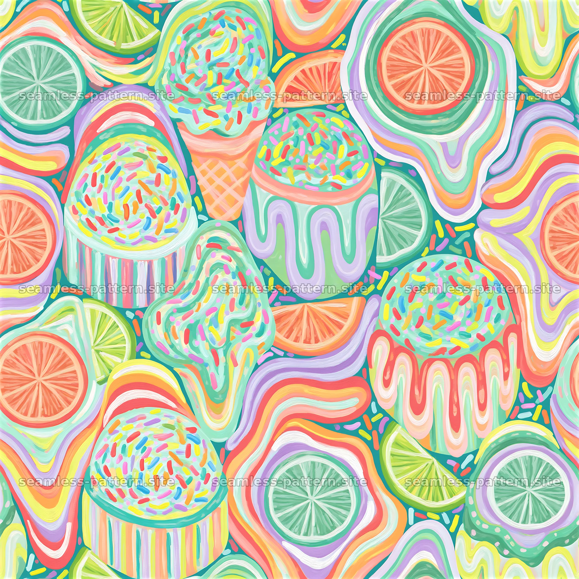 Colorful citrus and frosted dessert seamless pattern seamless pattern preview