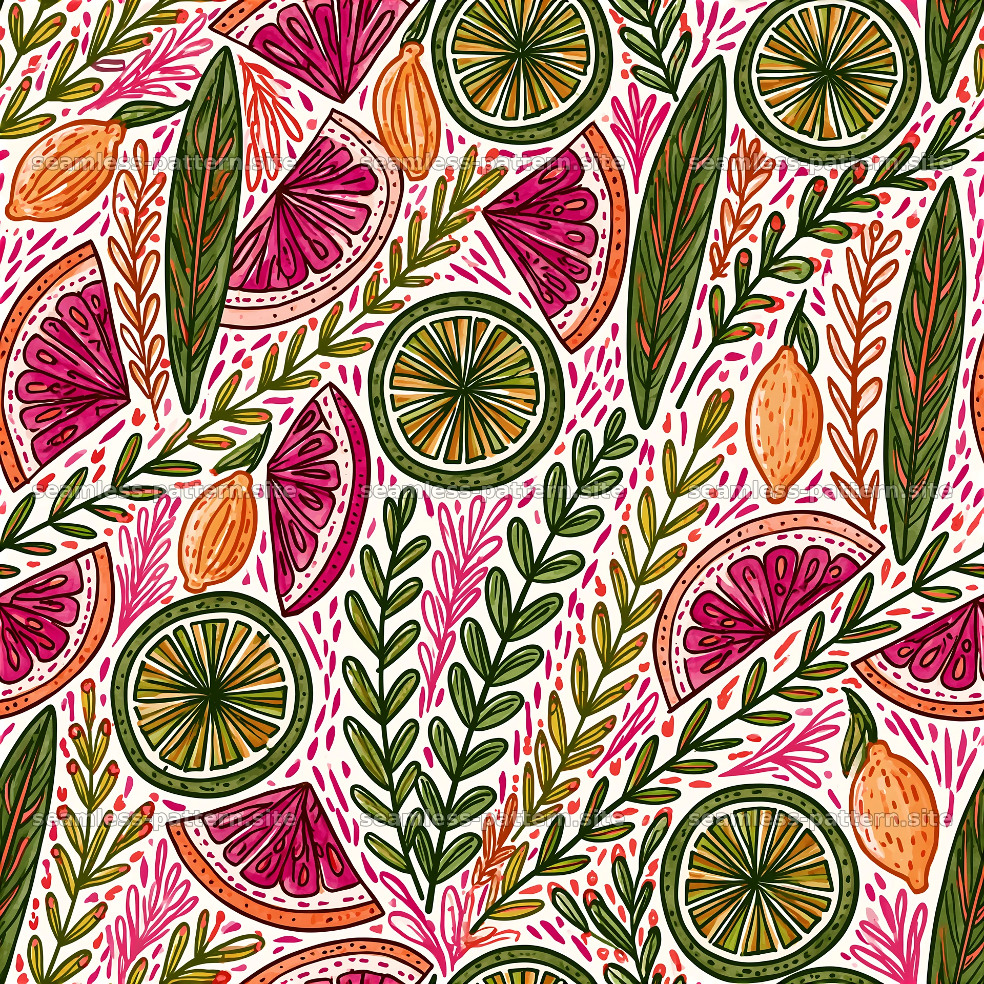 Colorful citrus seamless pattern with fruits and leaves in a design seamless pattern preview