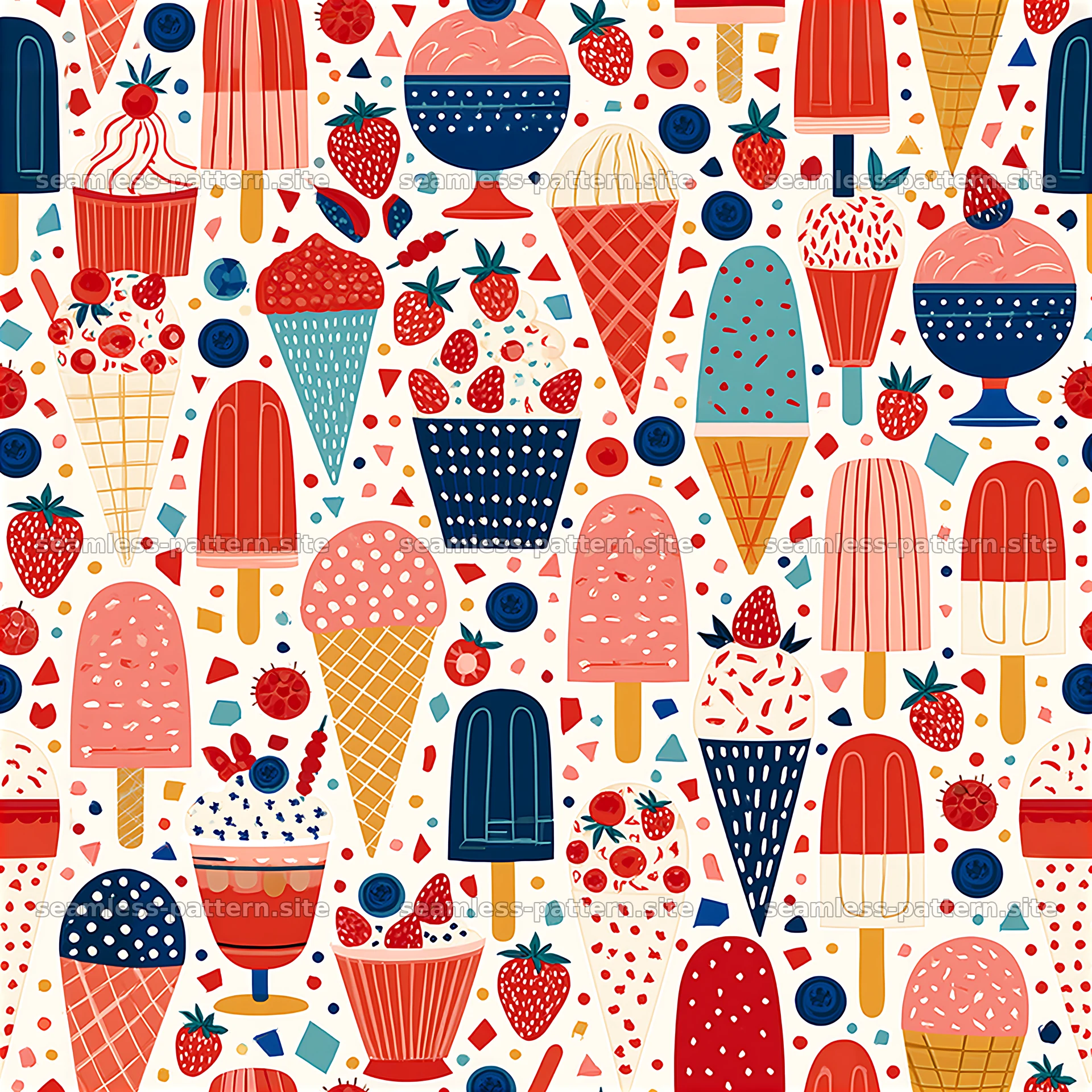 Colorful ice cream cones and popsicles in a cheerful design seamless pattern preview