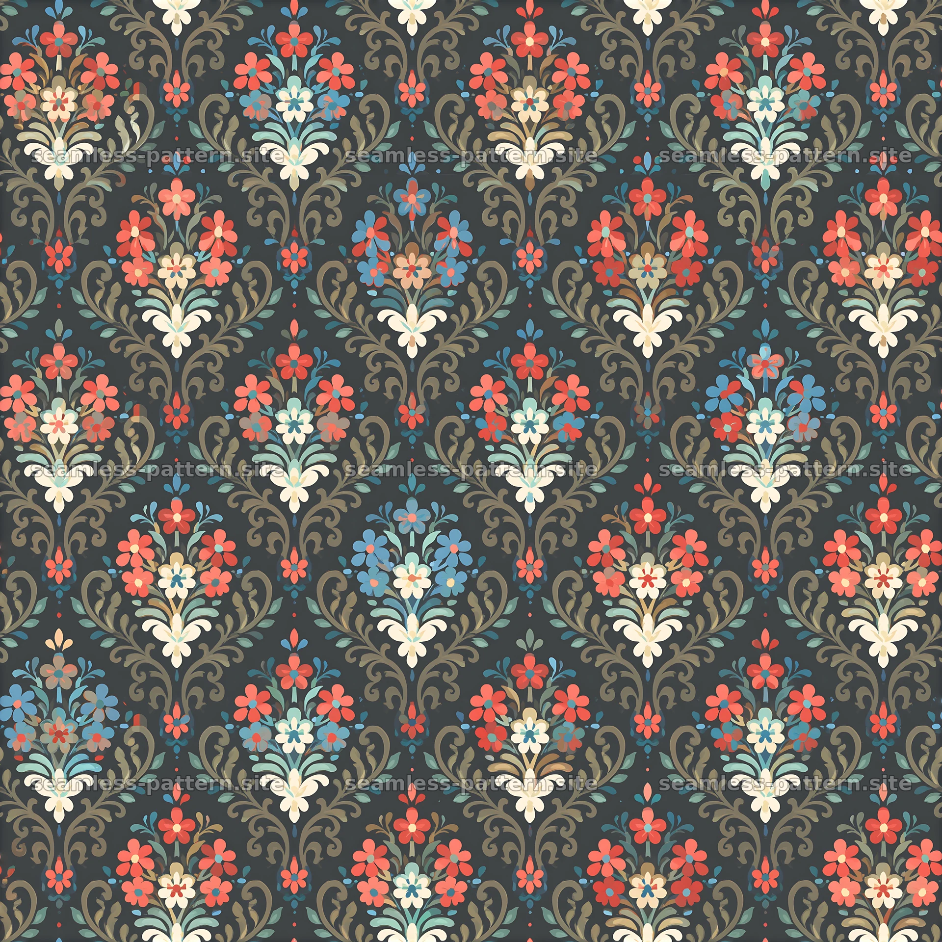 Colorful Floral Damask Seamless Pattern seamless pattern preview