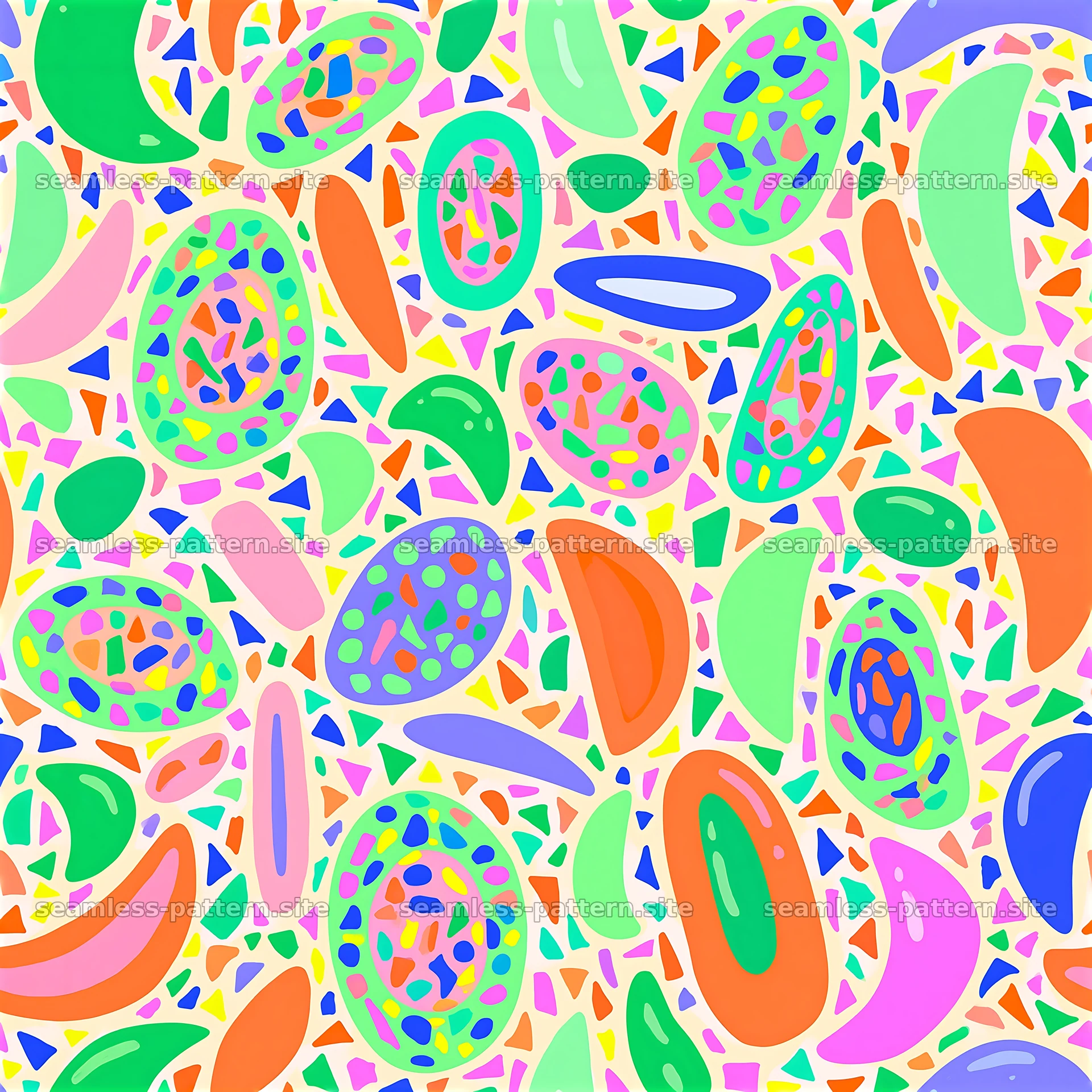 Colorful terrazzo seamless pattern with varied shapes and colors seamless pattern preview