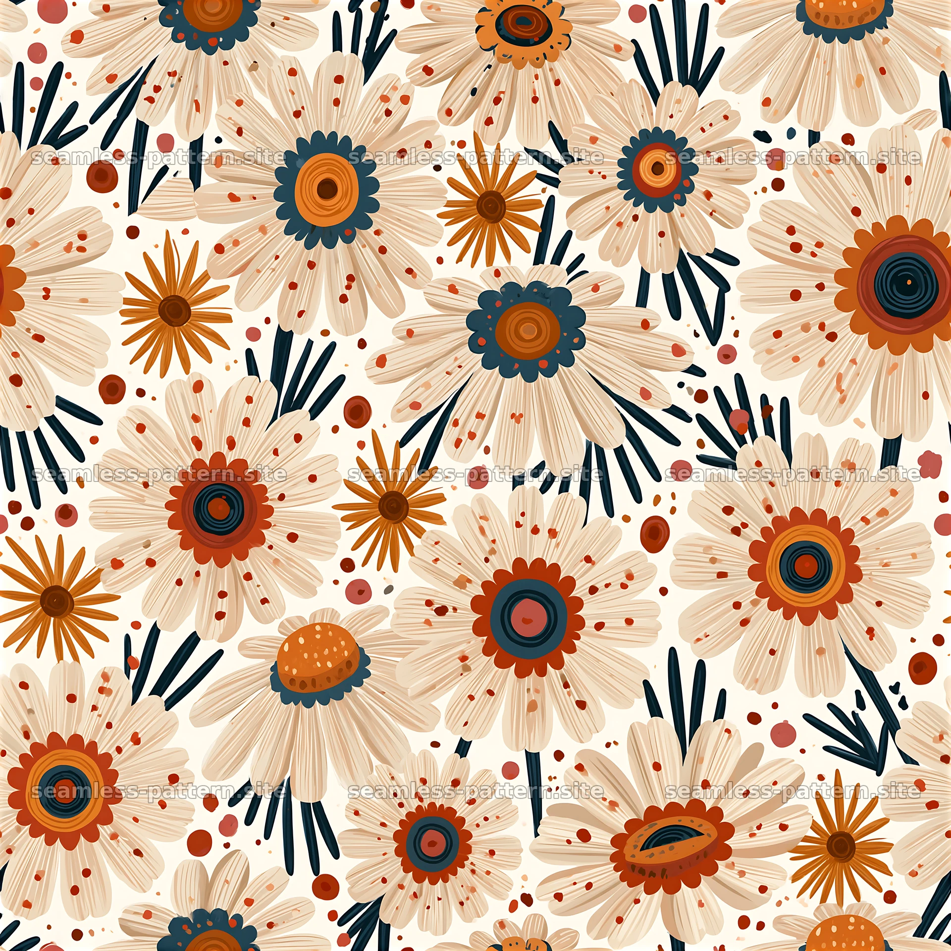 Retro Colorful Daisy and Wildflower Seamless Pattern seamless pattern preview