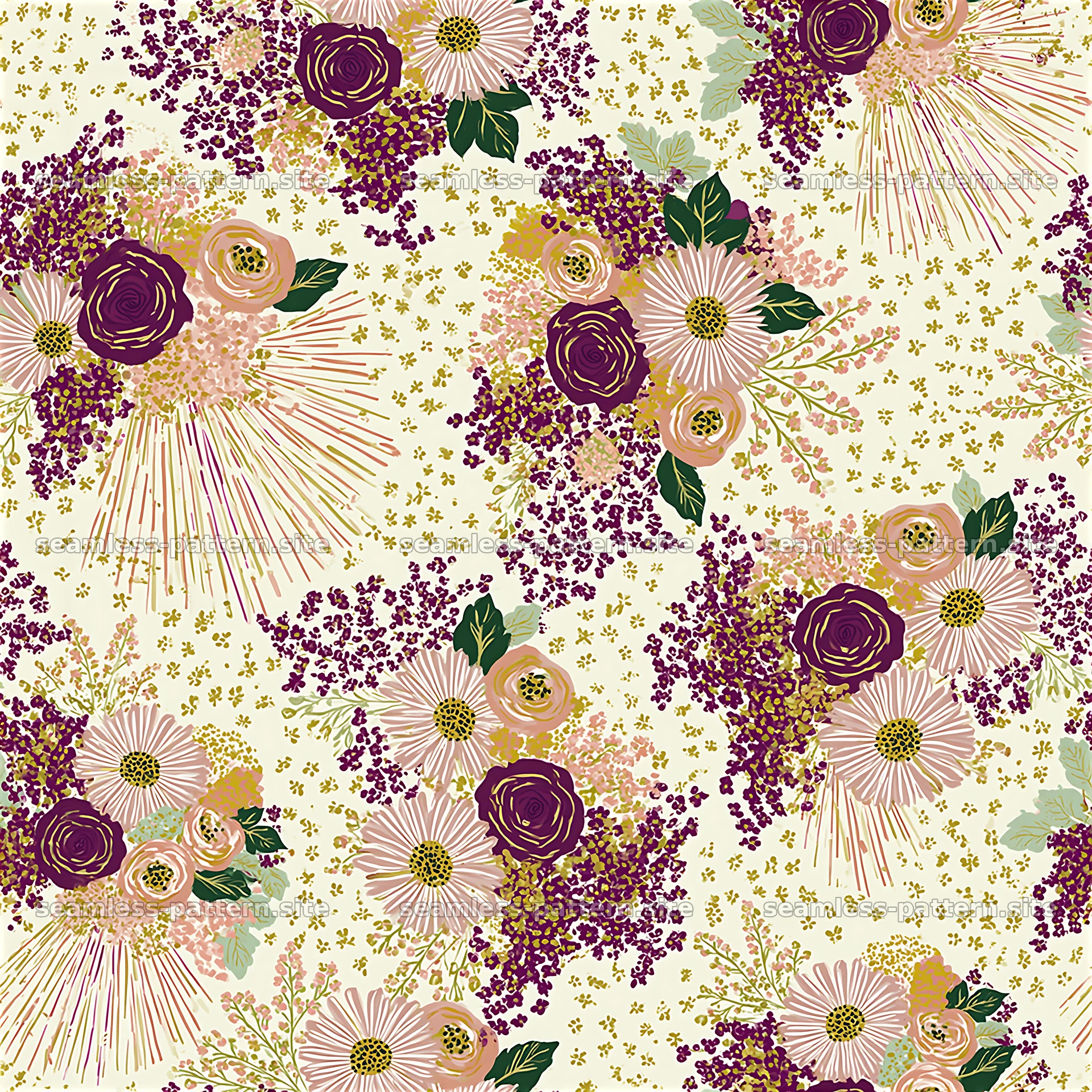 Floral design with purple and pink flowers in a seamless pattern seamless pattern preview